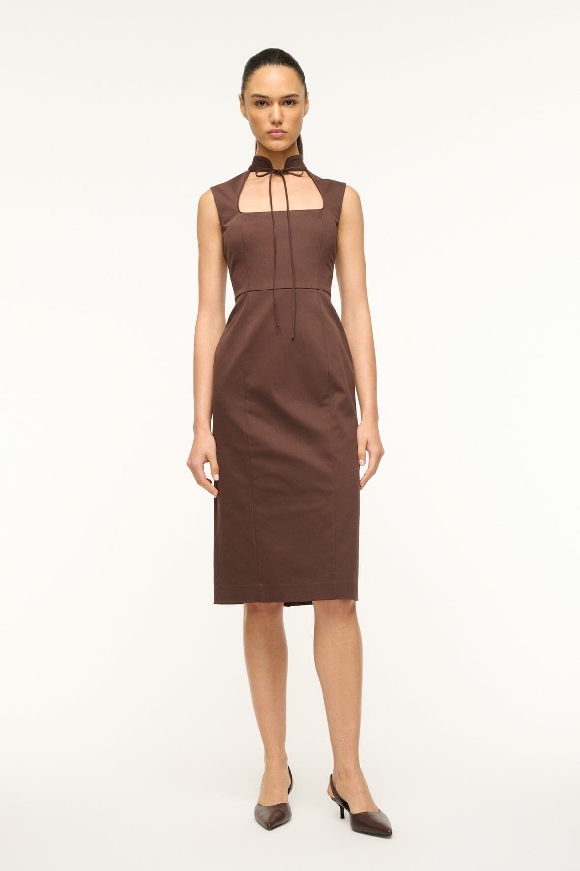 Bustier Dress with Cut Out Neckline & Back Zipper | Mariano Dark Chocolate
