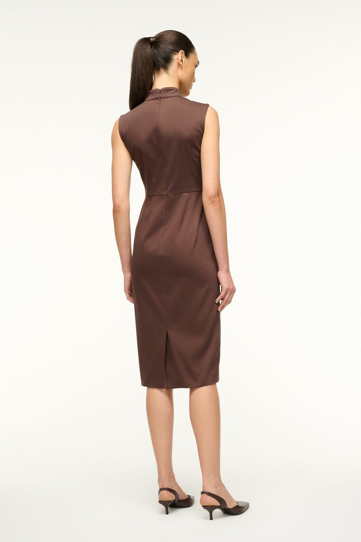 Bustier Dress with Cut Out Neckline & Back Zipper | Mariano Dark Chocolate