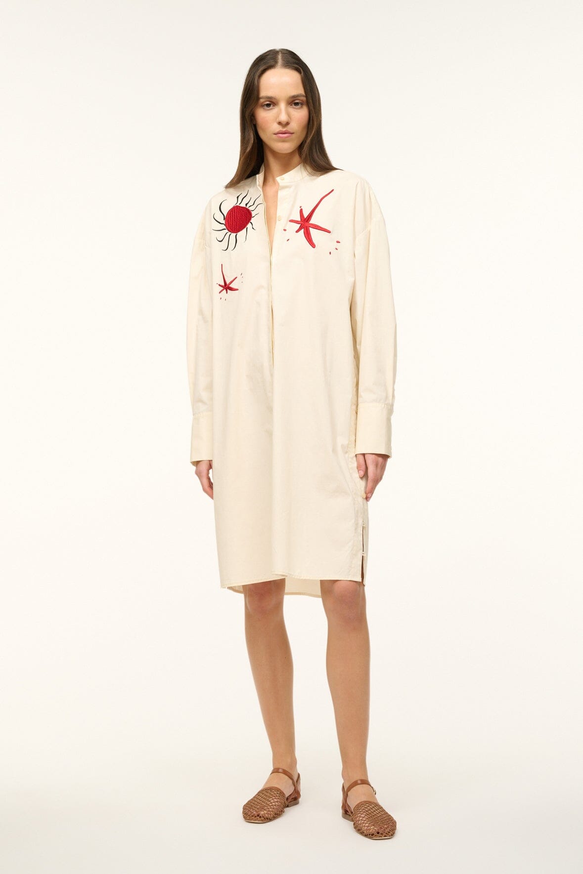 Long Sleeve Tunic Dress with Embroidered Motif | Marin Buttercream