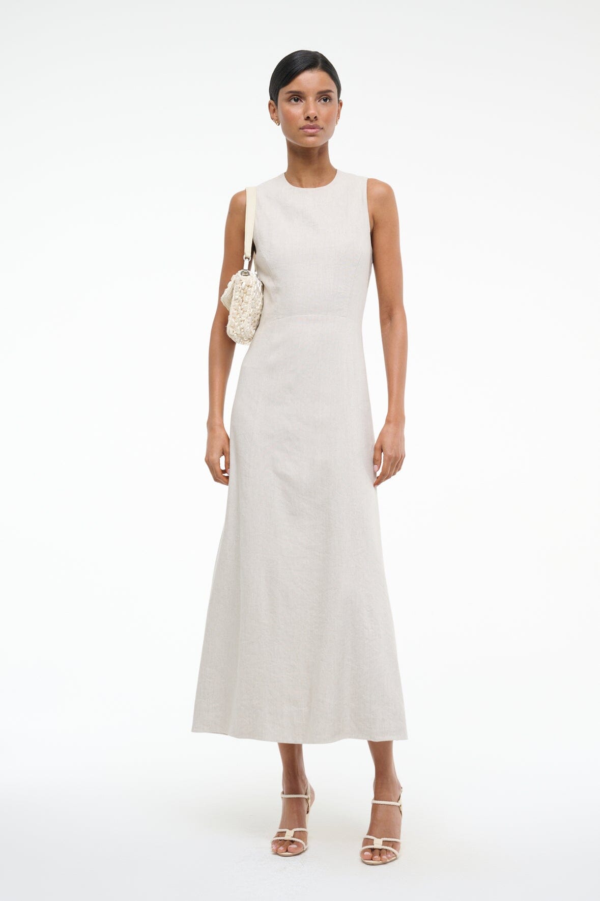 Linen Summer Dress with A-Line Skirt & Crew Neckline | Martine