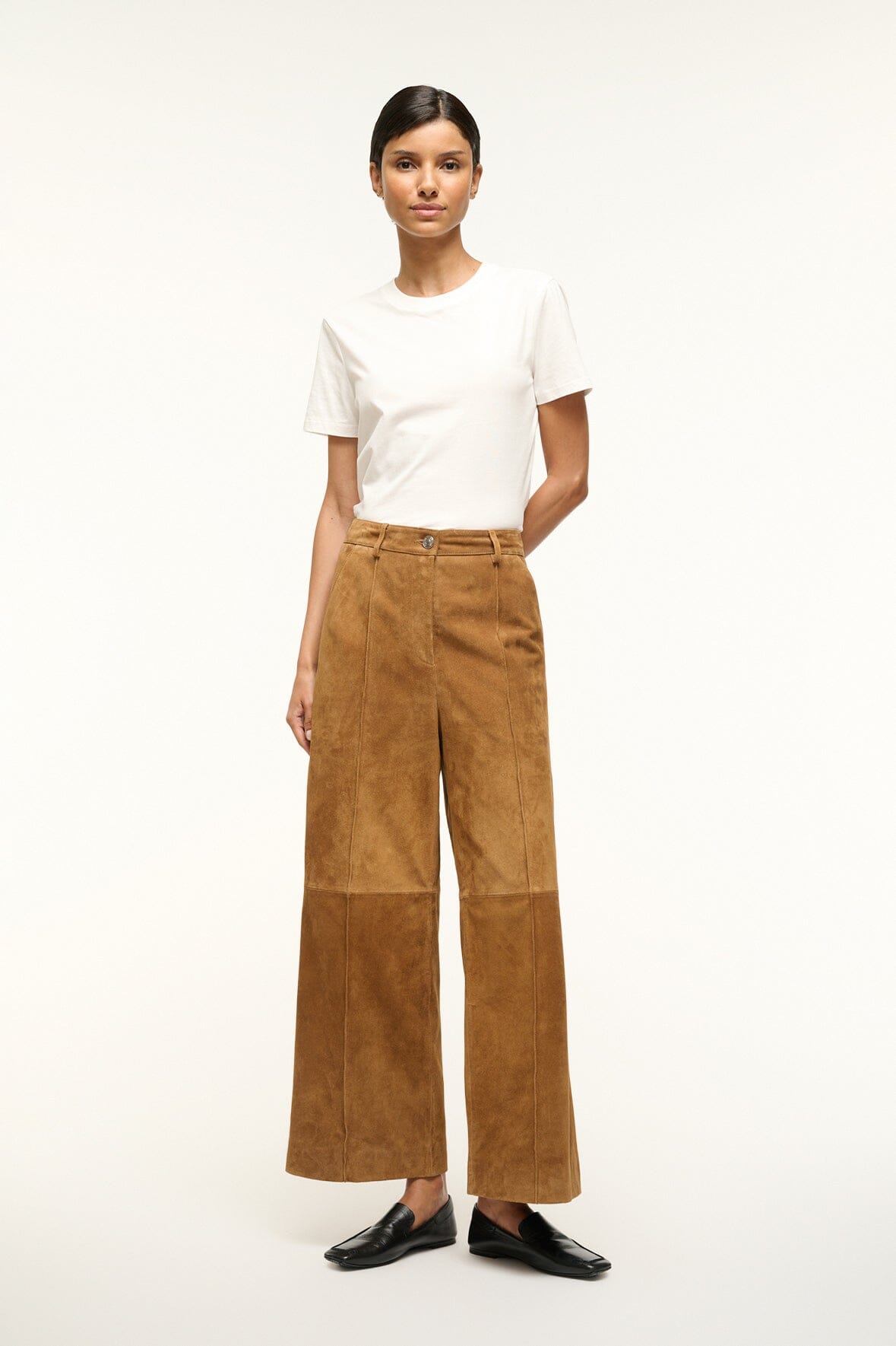 Tan Suede Culotte Pants with Zipper Fly & Side Pockets | Masonry Pant