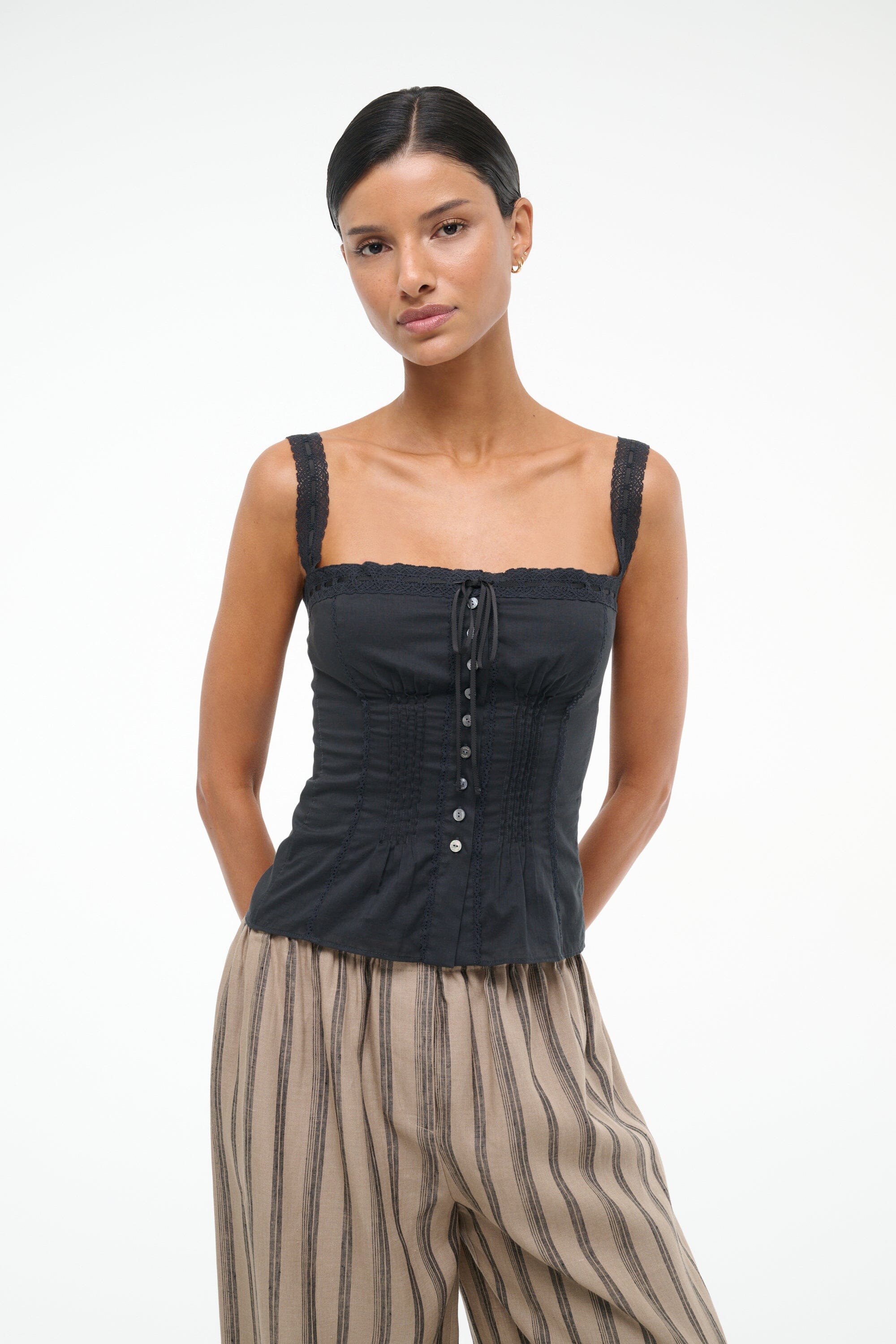 Victorian-Inspired Cami Top with Lace Details | Matilde Black