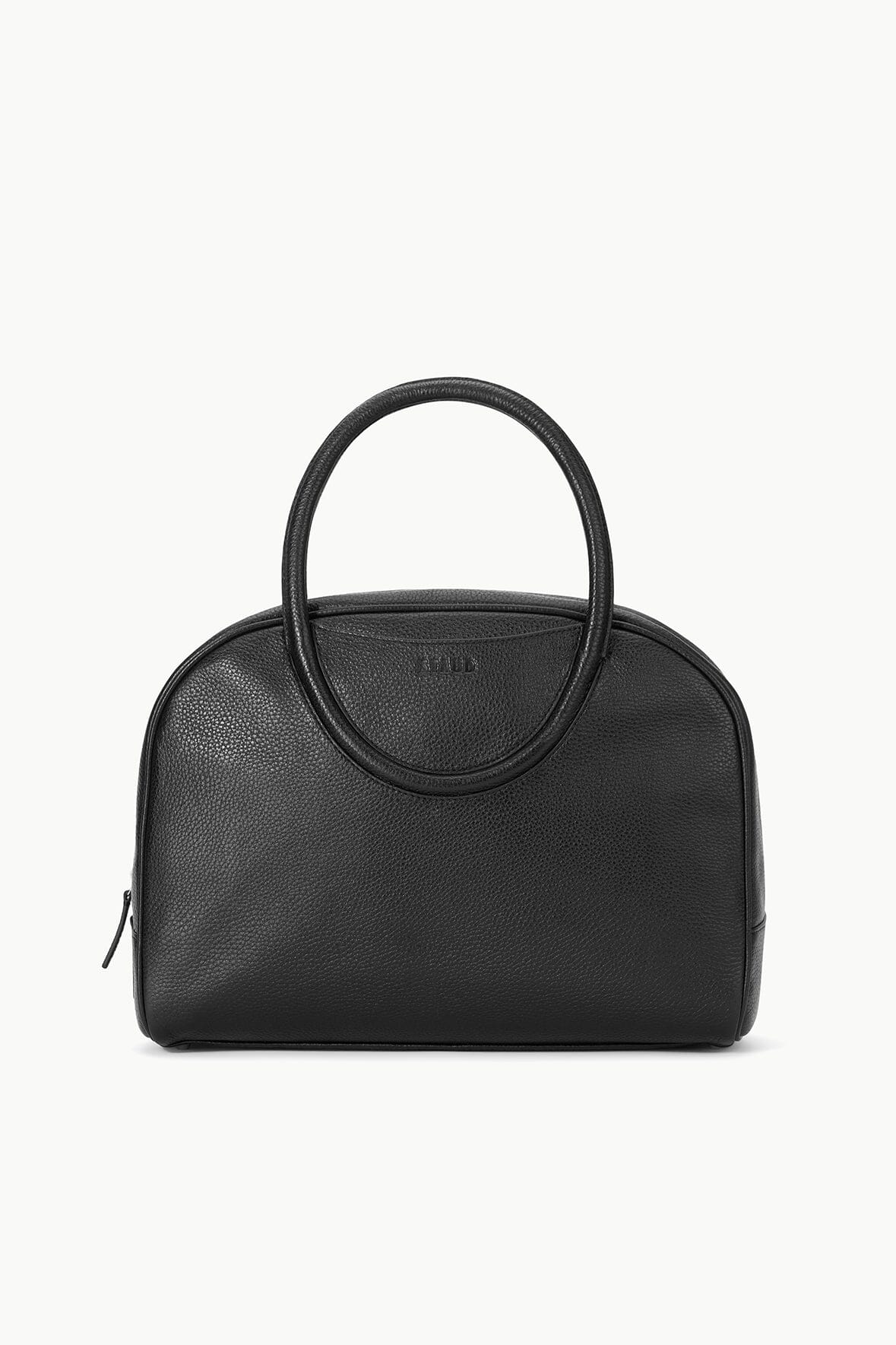 Leather Bowler Bag with Front Pocket & Zip Closure | Maude Black