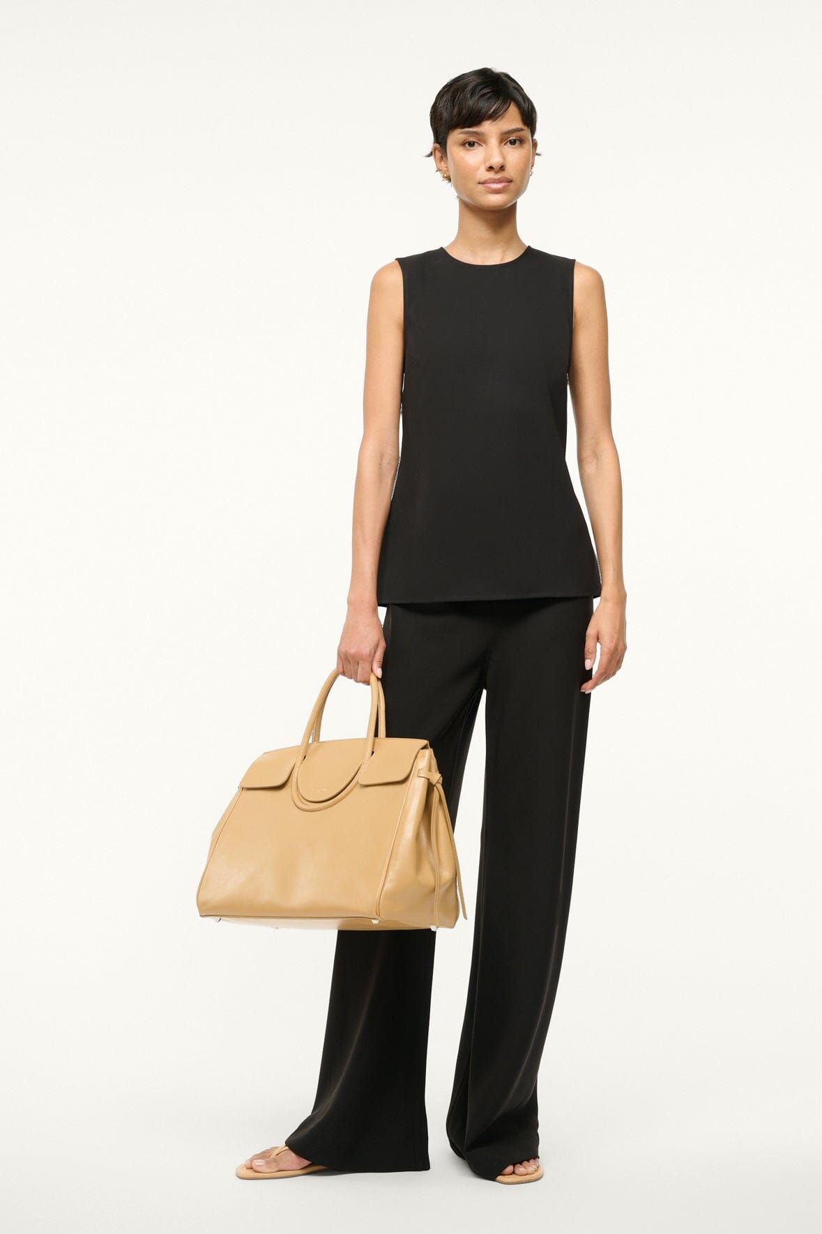 Oversized Leather Carryall Bag with Pockets | Maude Camel