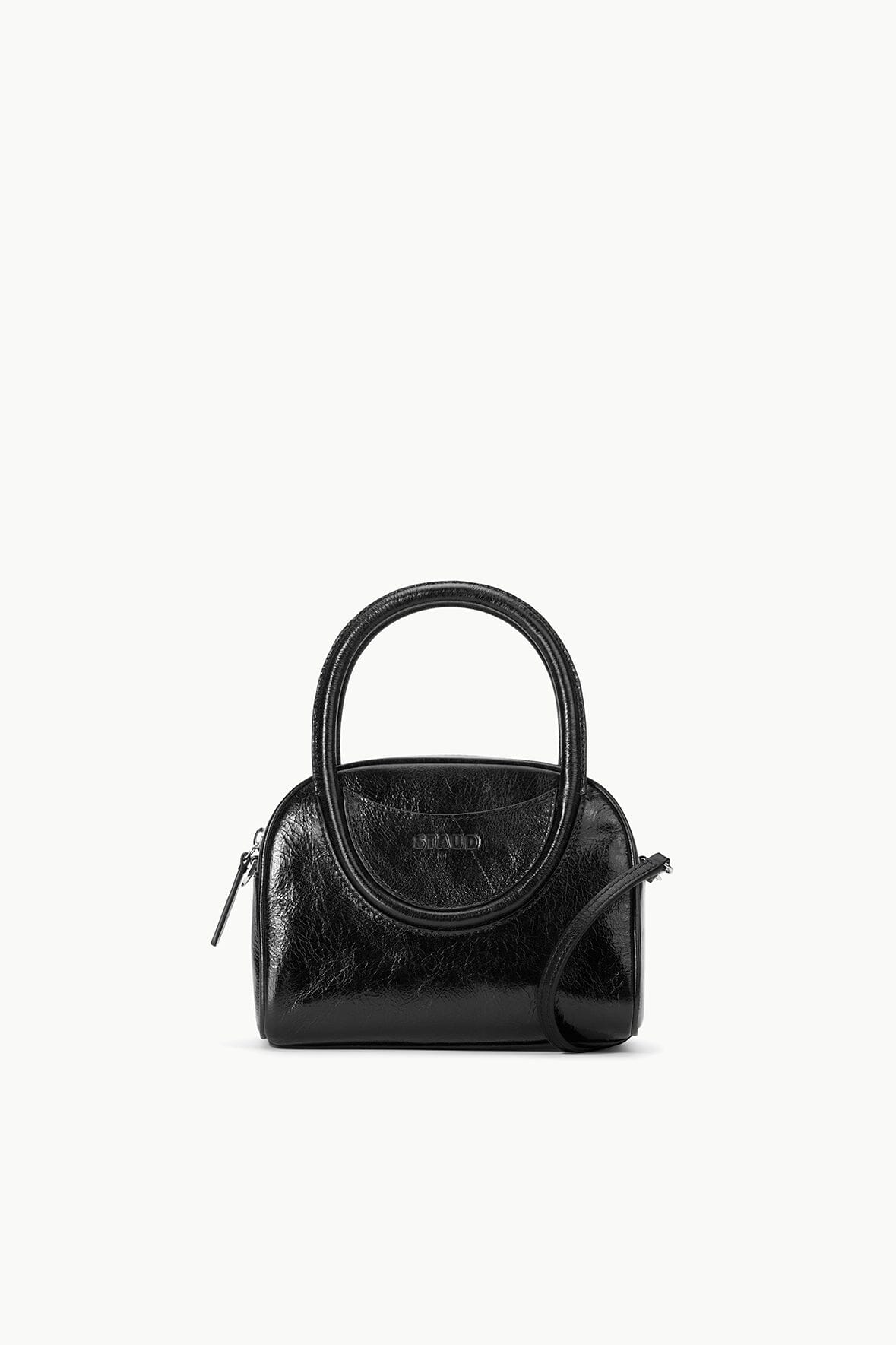 Mini Bowler Bag with Adjustable Strap & Crinkle Leather | Maude Black