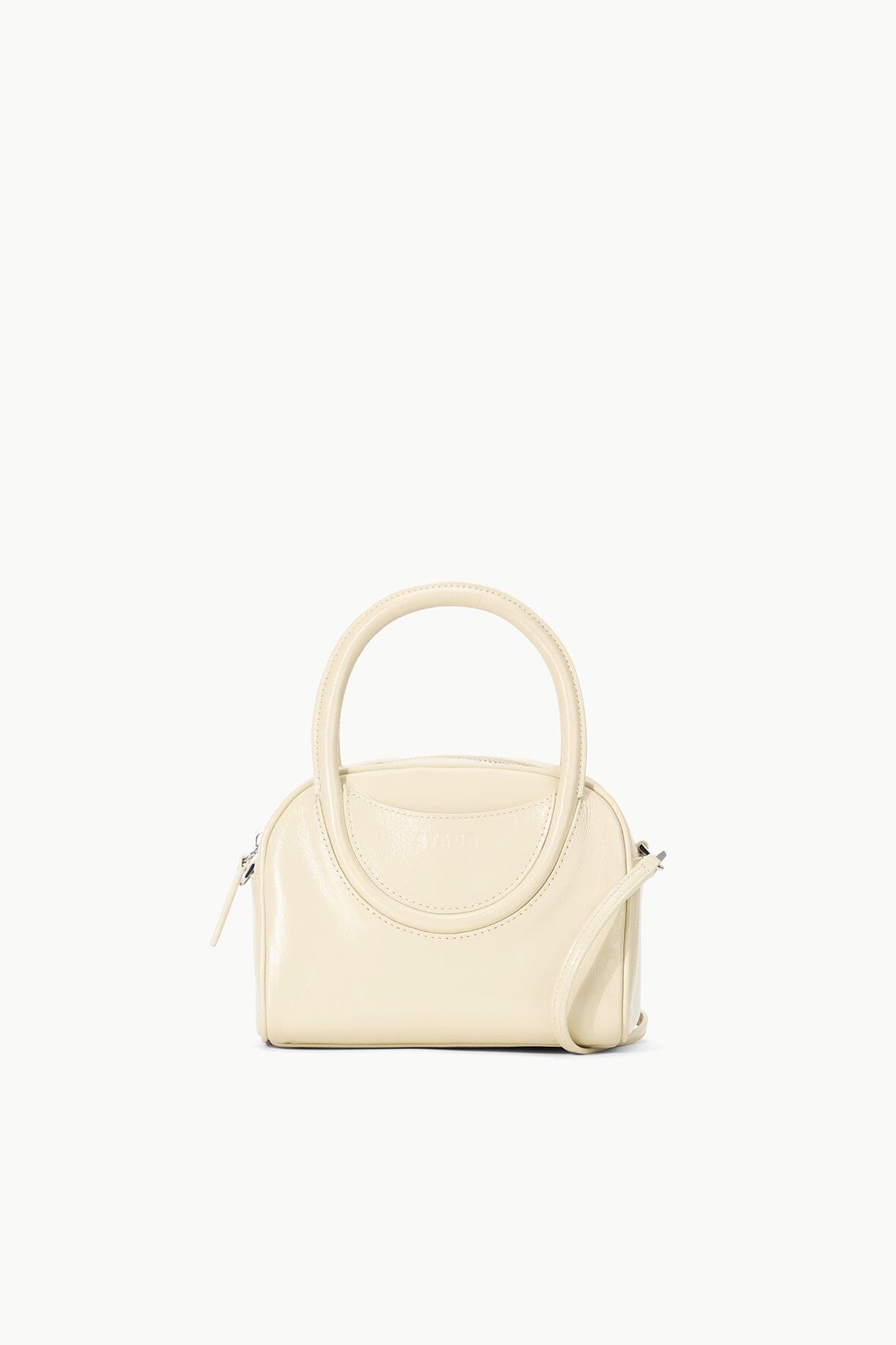 Mini Bowler Bag with Adjustable Strap & Crinkle Leather | Maude Cream