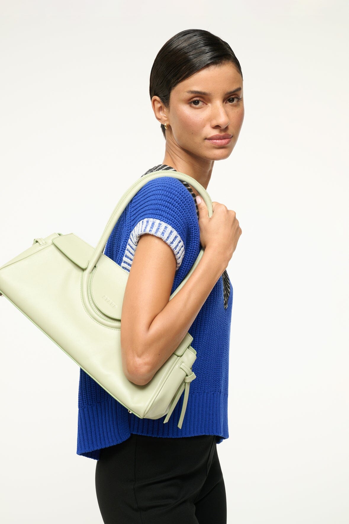 Leather Shoulder Bag with Flap Closure & Interior Pocket | Maude Pale Jade