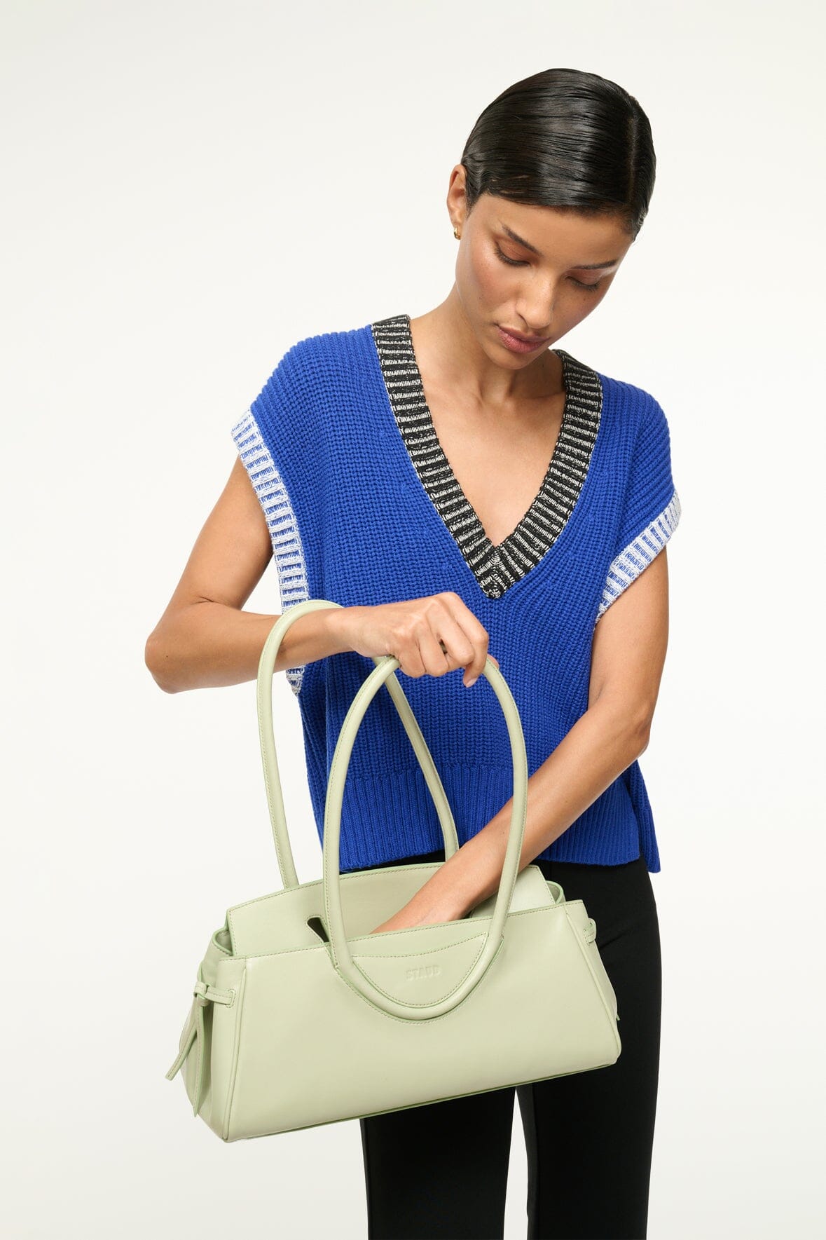 Leather Shoulder Bag with Flap Closure & Interior Pocket | Maude Pale Jade