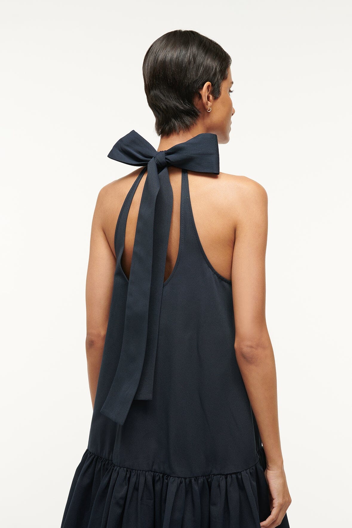 Tiered A-Line Maxi Dress with Neck Tie Detail | Marlowe Navy