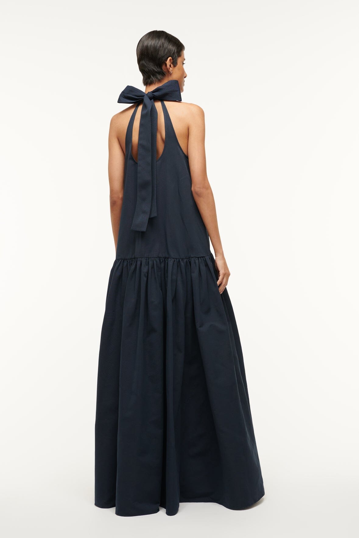 Tiered A-Line Maxi Dress with Neck Tie Detail | Marlowe Navy