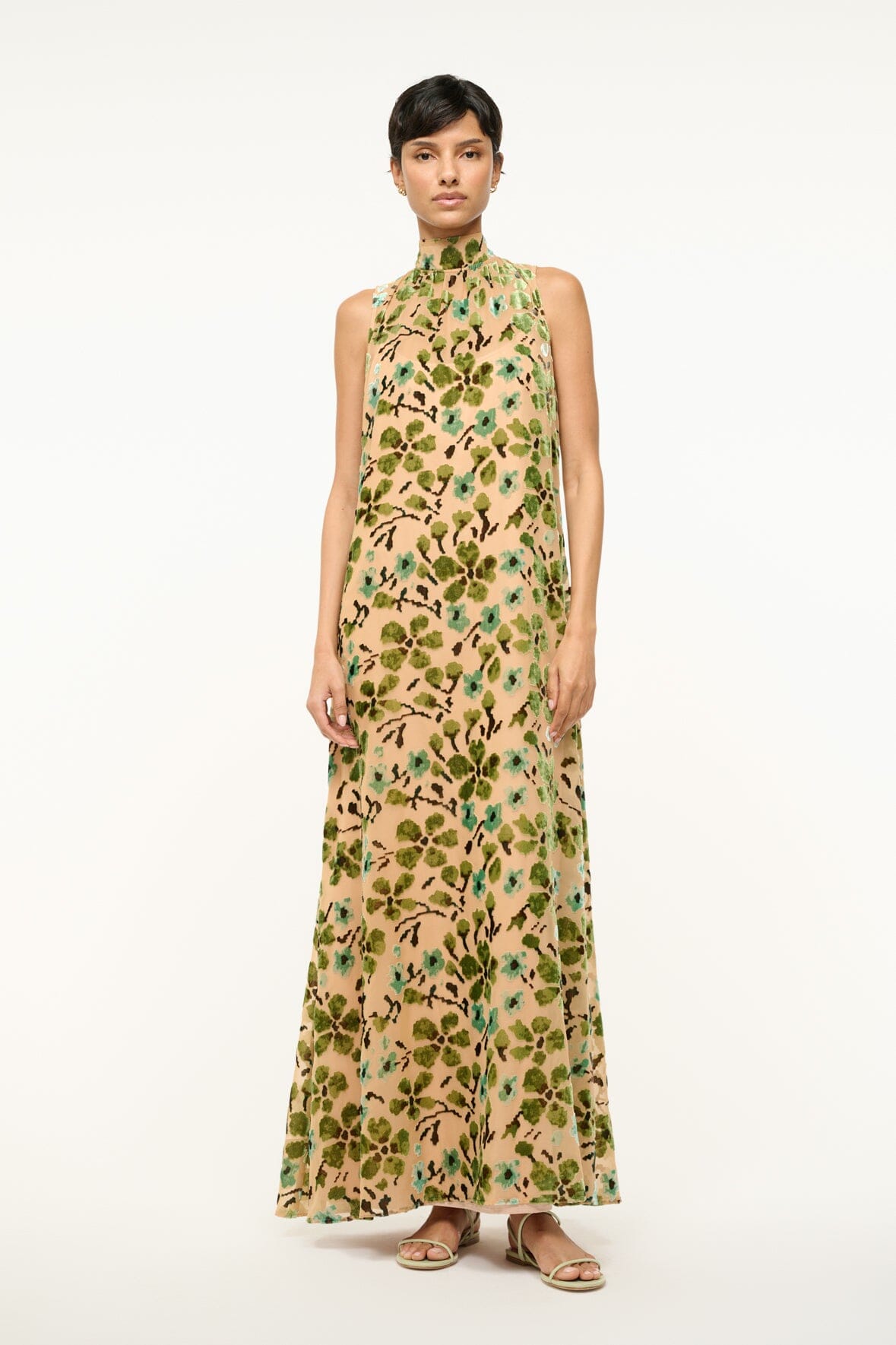 Velvet Burnout Floral Dress with High Neckline | Albee Dress