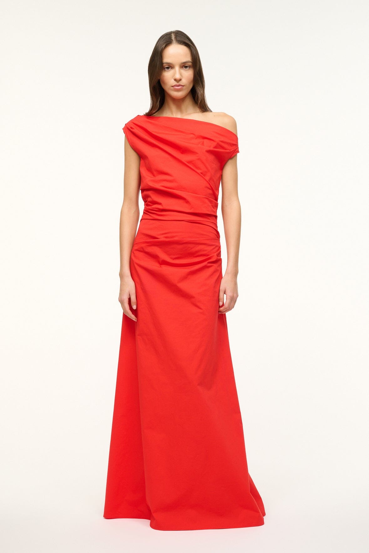 One-Shoulder Maxi Dress in Stretch Poplin | Red Rose