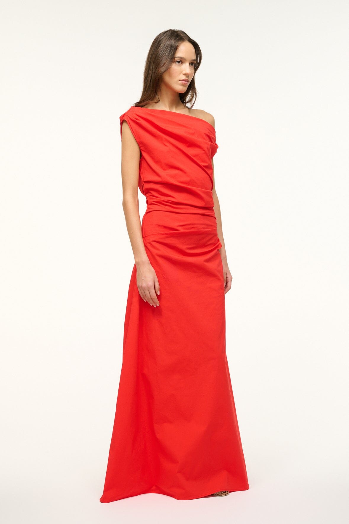 One-Shoulder Maxi Dress in Stretch Poplin | Red Rose