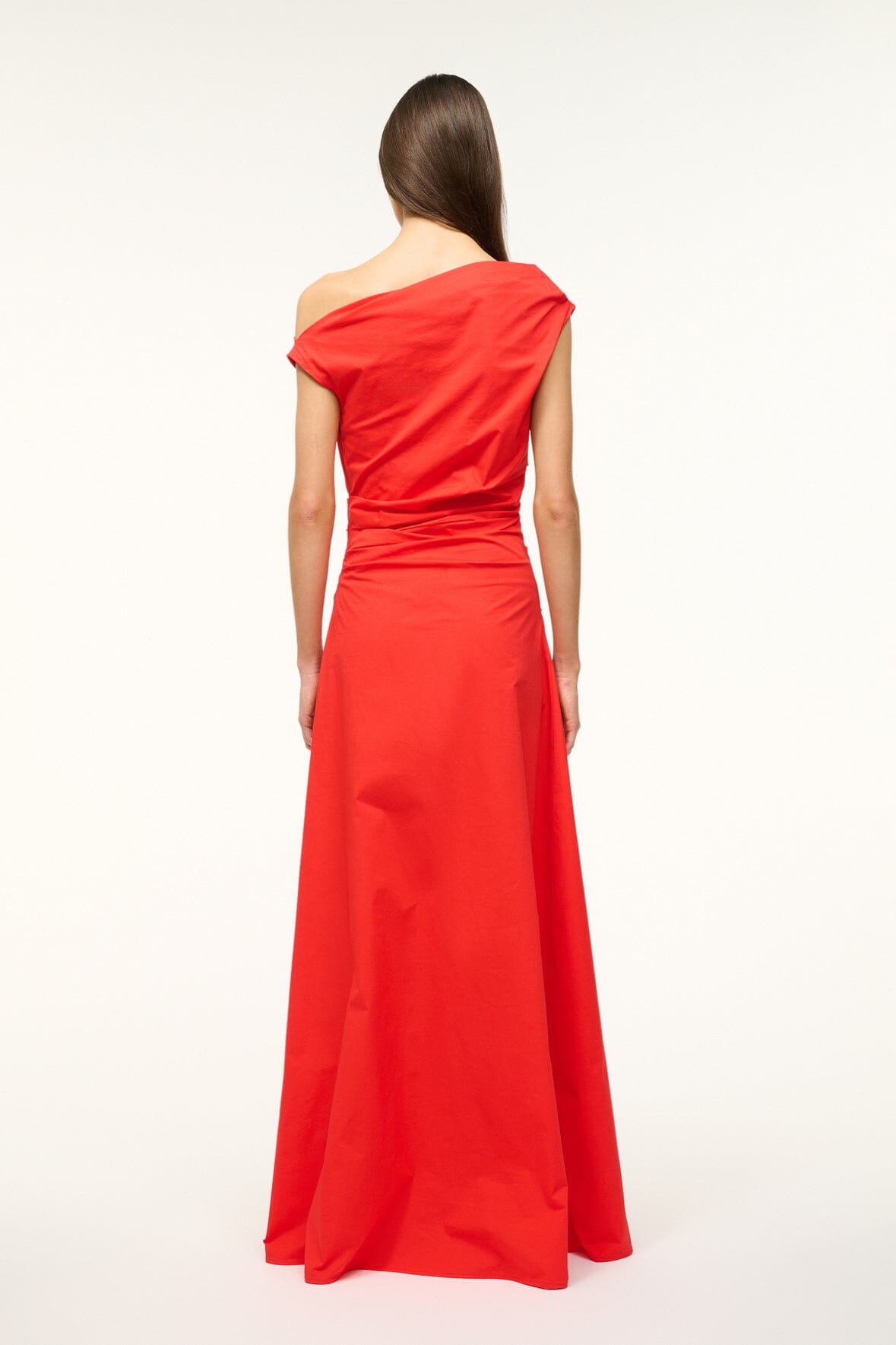 One-Shoulder Maxi Dress in Stretch Poplin | Red Rose