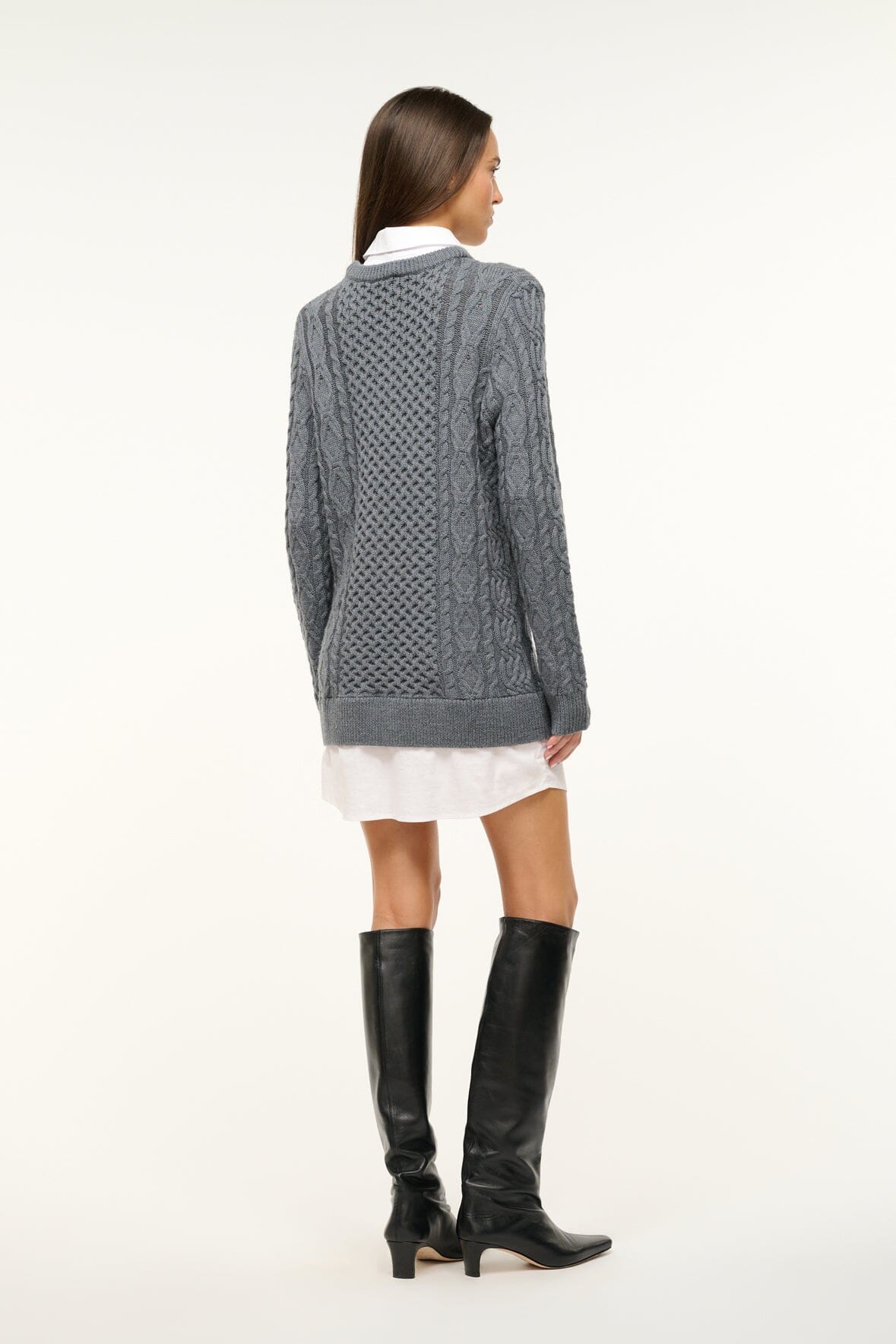 Long Sleeve Cable Knit Sweater Dress with Contrast Collar | Aldrin