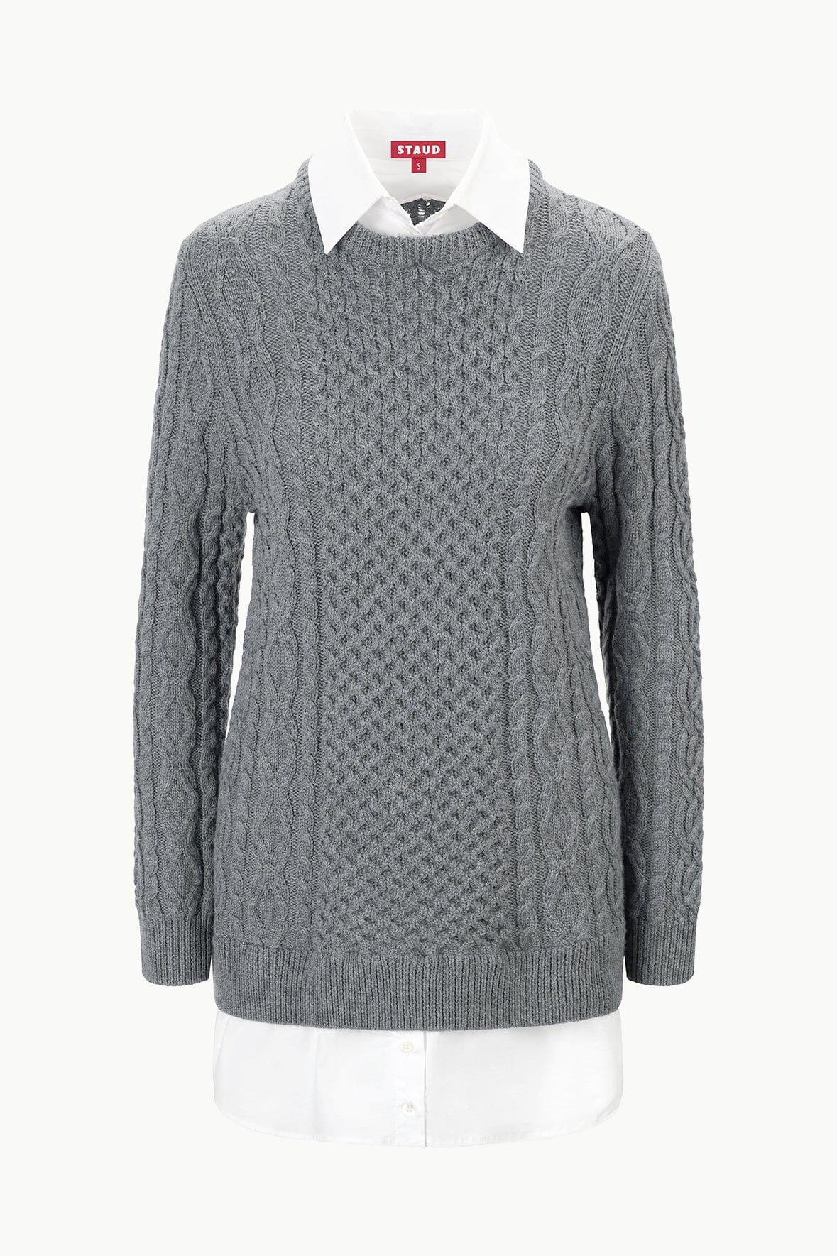 Long Sleeve Cable Knit Sweater Dress with Contrast Collar | Aldrin