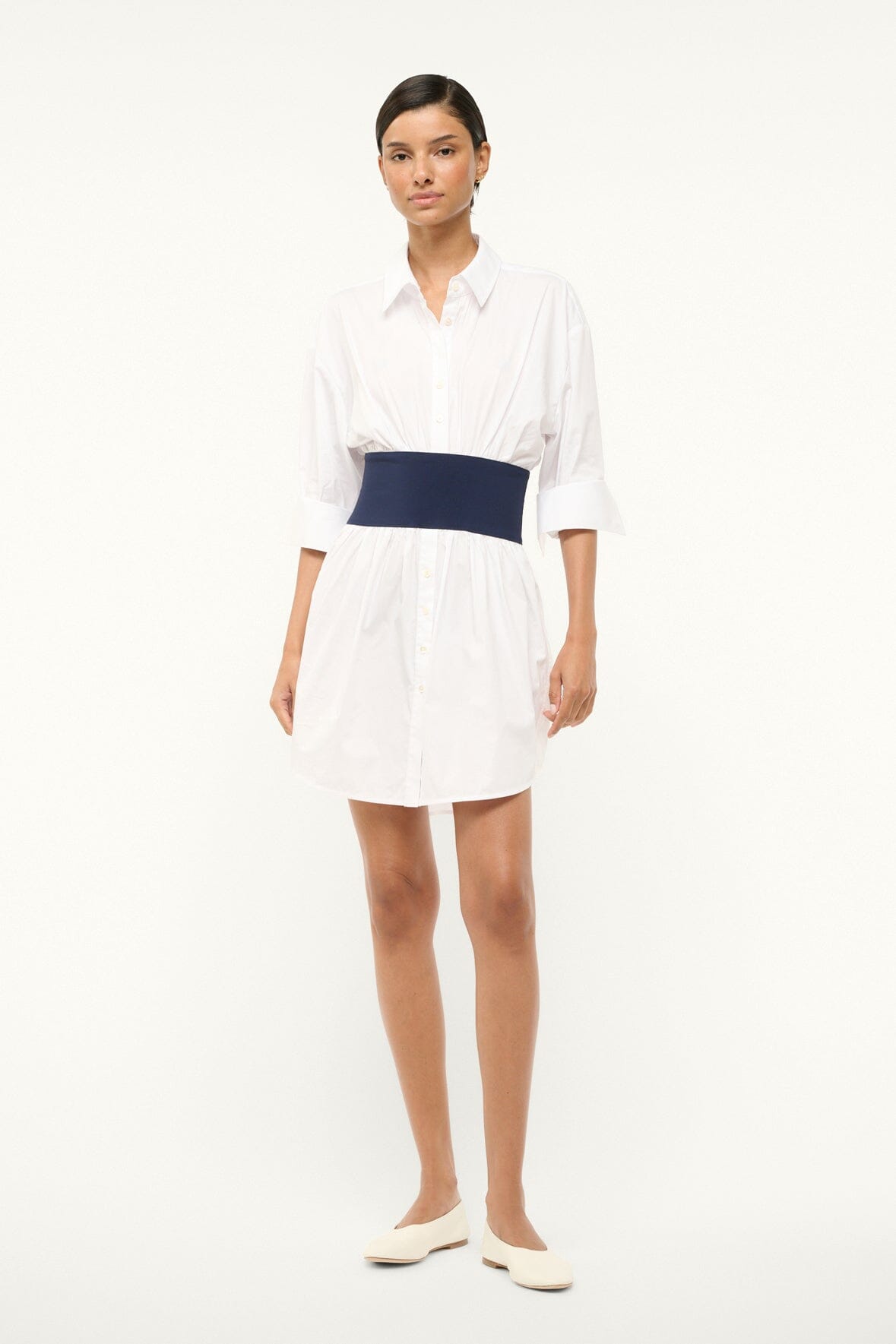 Mini Shirtdress with Button Front & Shirttail Hem | Michelle Dress