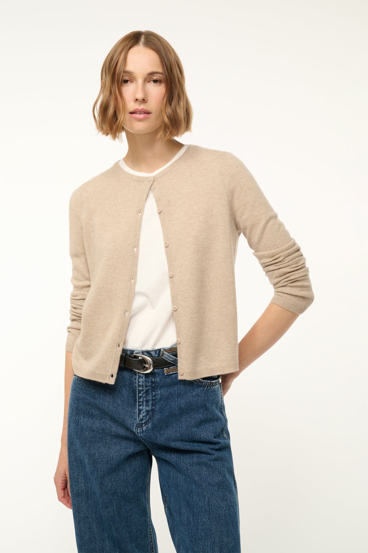 Cashmere Cardigan for Women | Midnight Crew Neck Button Front