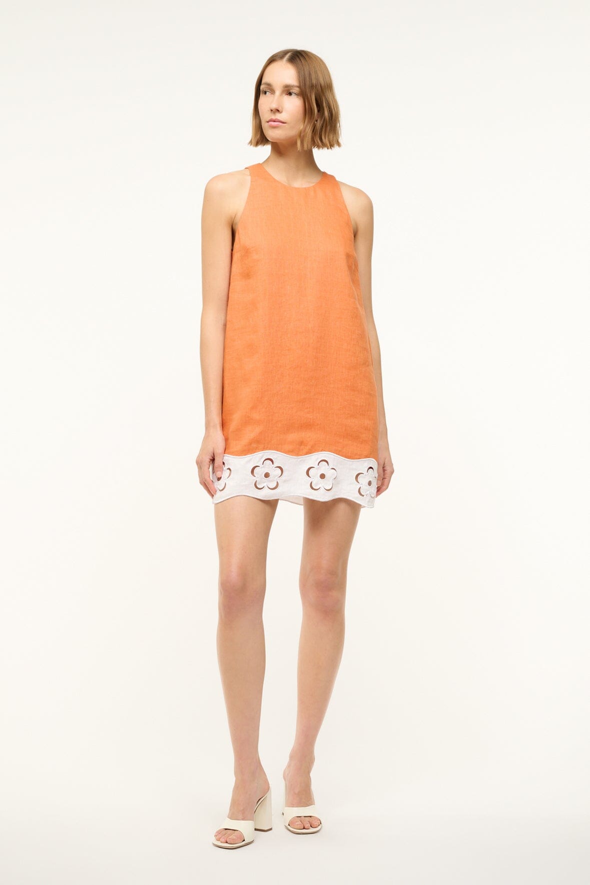Linen Mini Dress with Side Pockets & Floral Cutout | Mika