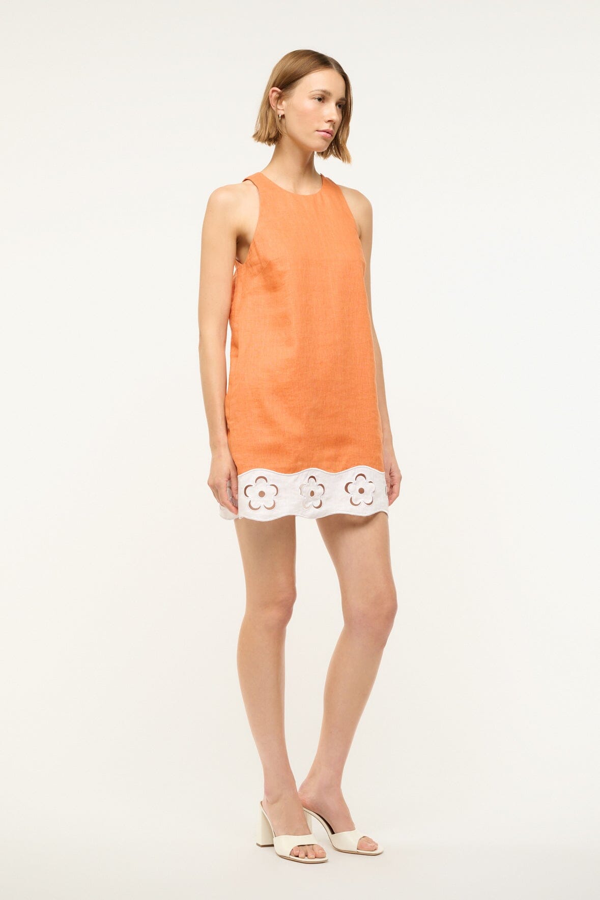 Linen Mini Dress with Side Pockets & Floral Cutout | Mika