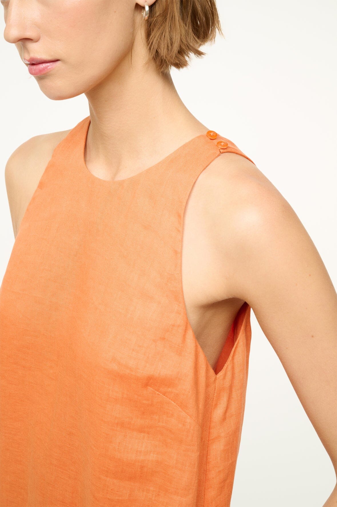 Linen Mini Dress with Side Pockets & Floral Cutout | Mika