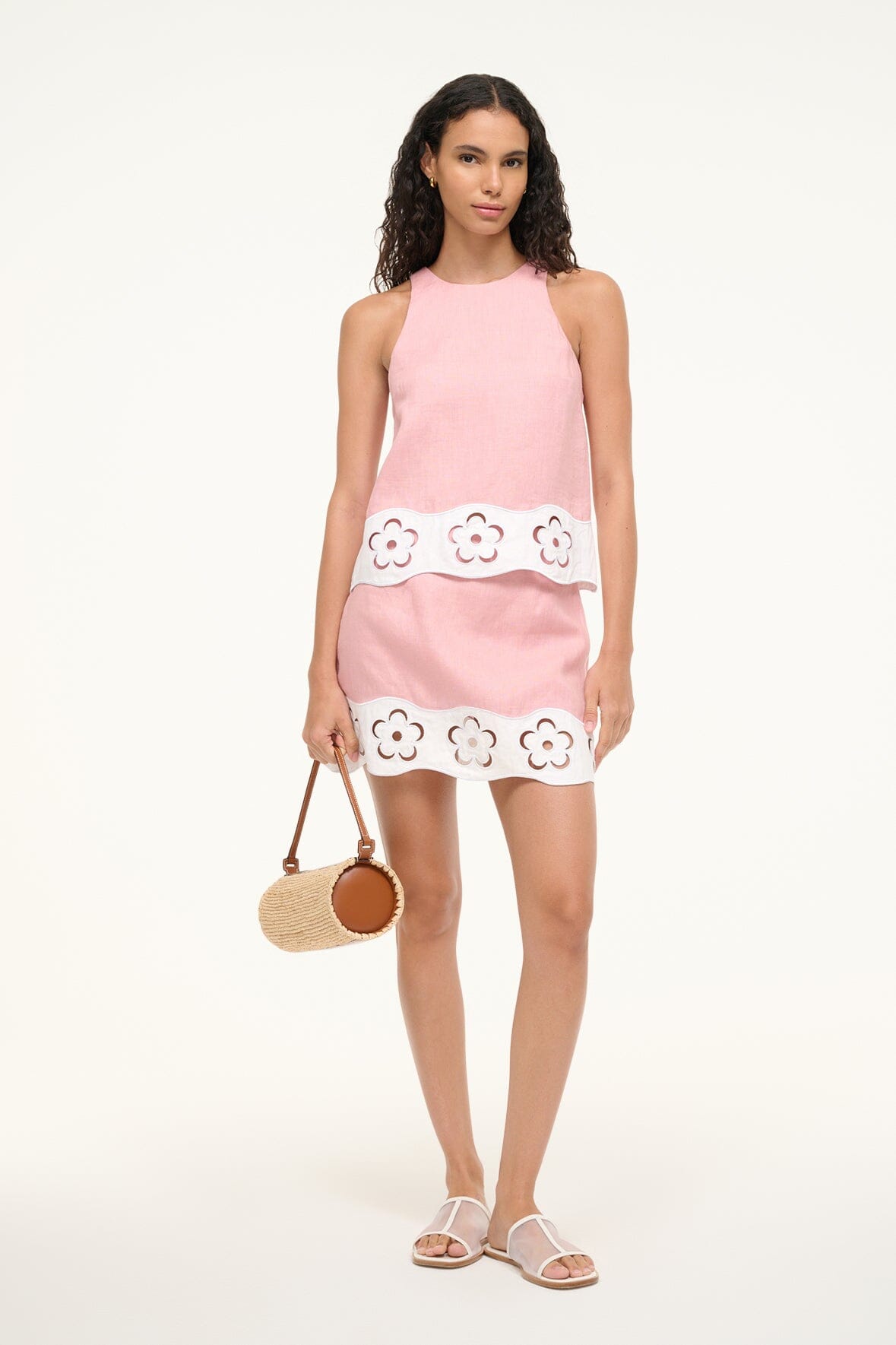 Linen Sleeveless Shift Top with Floral Cut Out Hem | Mika