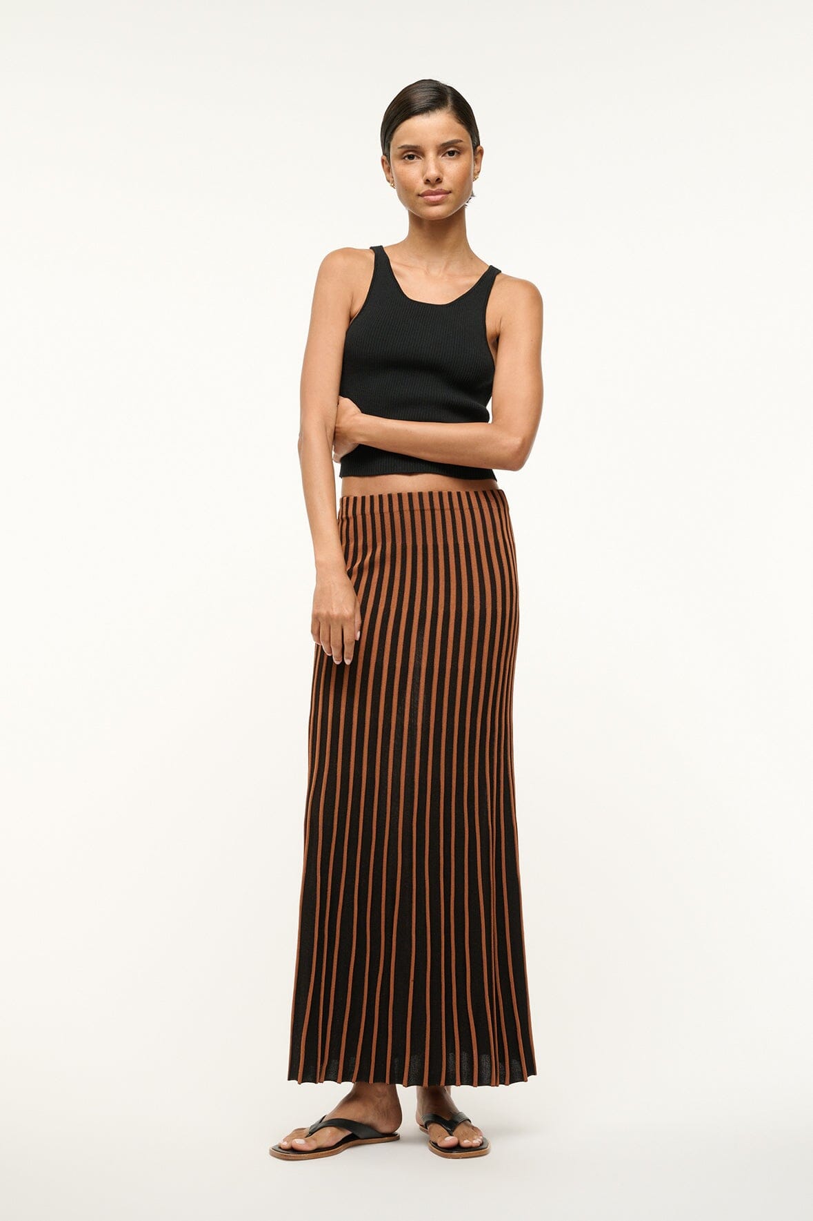 Maxi Rib Knit Skirt with Elastic Waistband | Aleida Tan Black