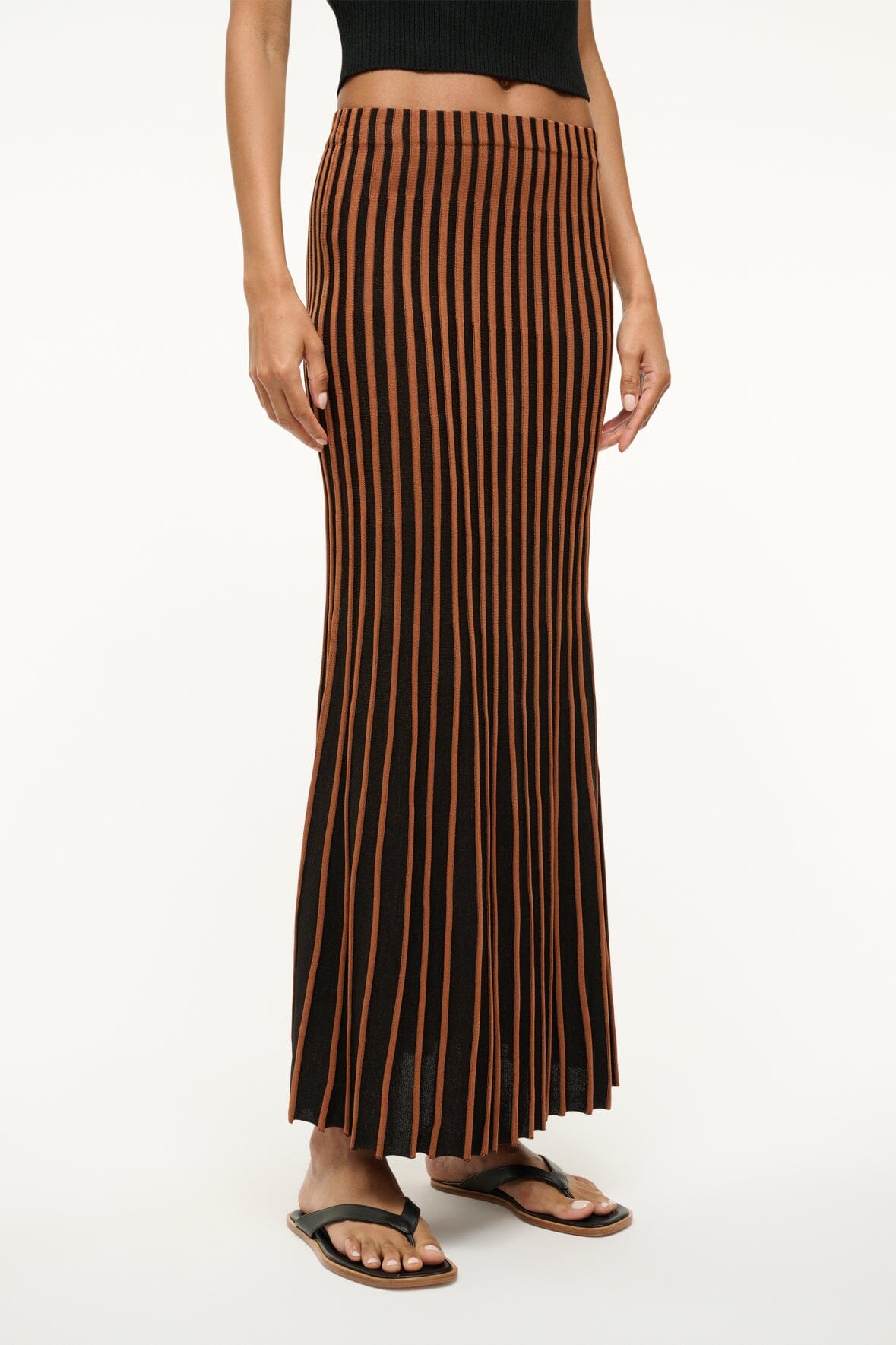 Maxi Rib Knit Skirt with Elastic Waistband | Aleida Tan Black