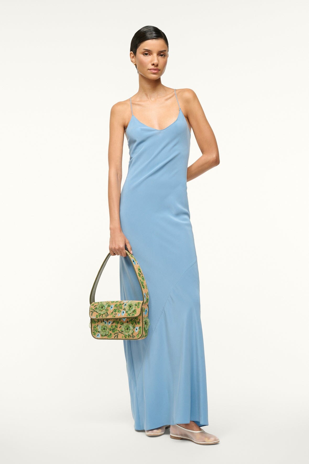 Silk Slip Dress with Spaghetti Straps & Maxi Length | Milner Slate Blue