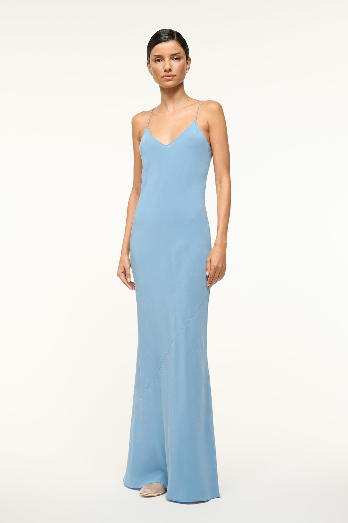 Silk Slip Dress with Spaghetti Straps & Maxi Length | Milner Slate Blue