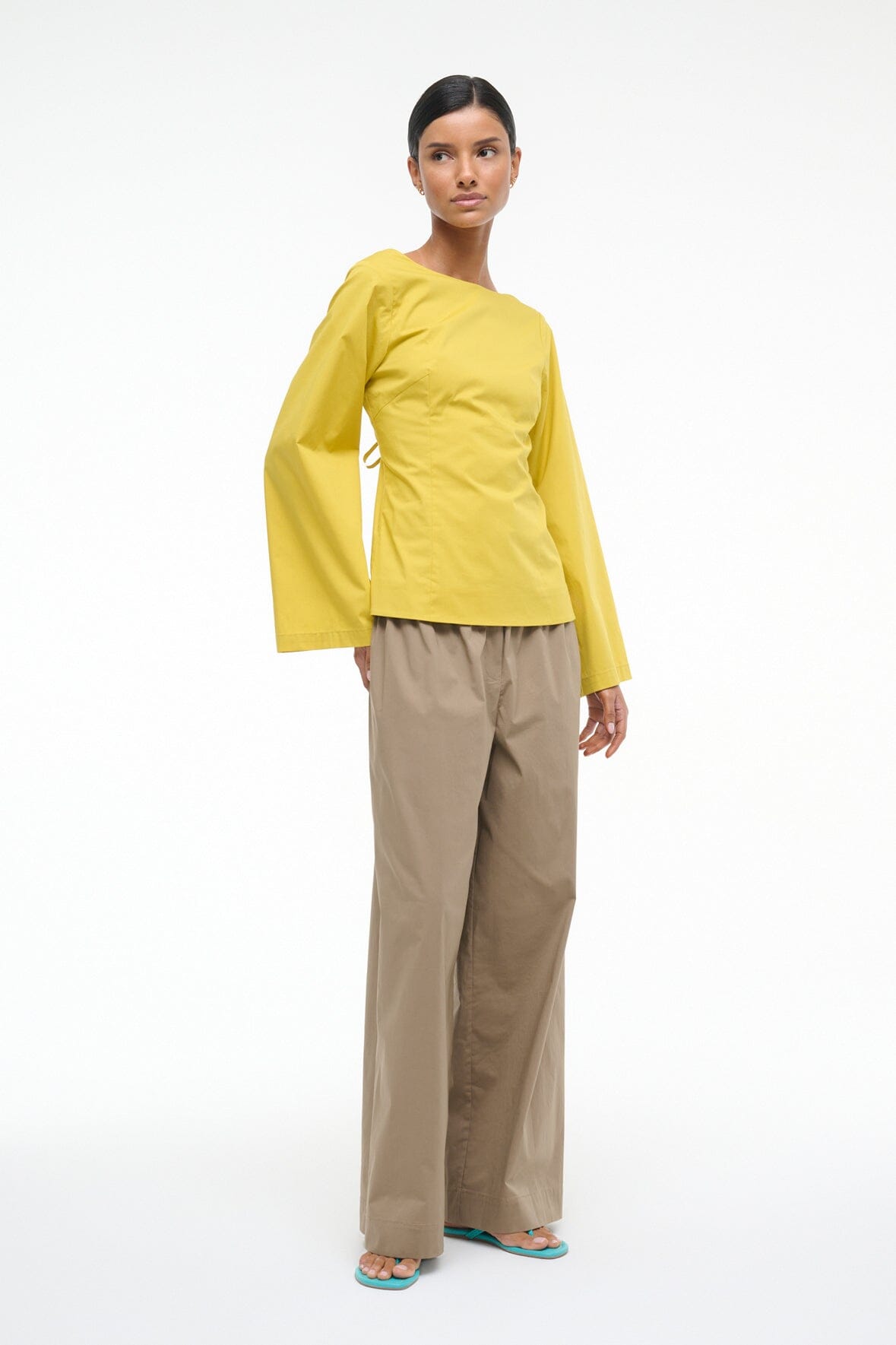 Long Sleeve Cotton Poplin Blouse with Back Tie | Mina Top