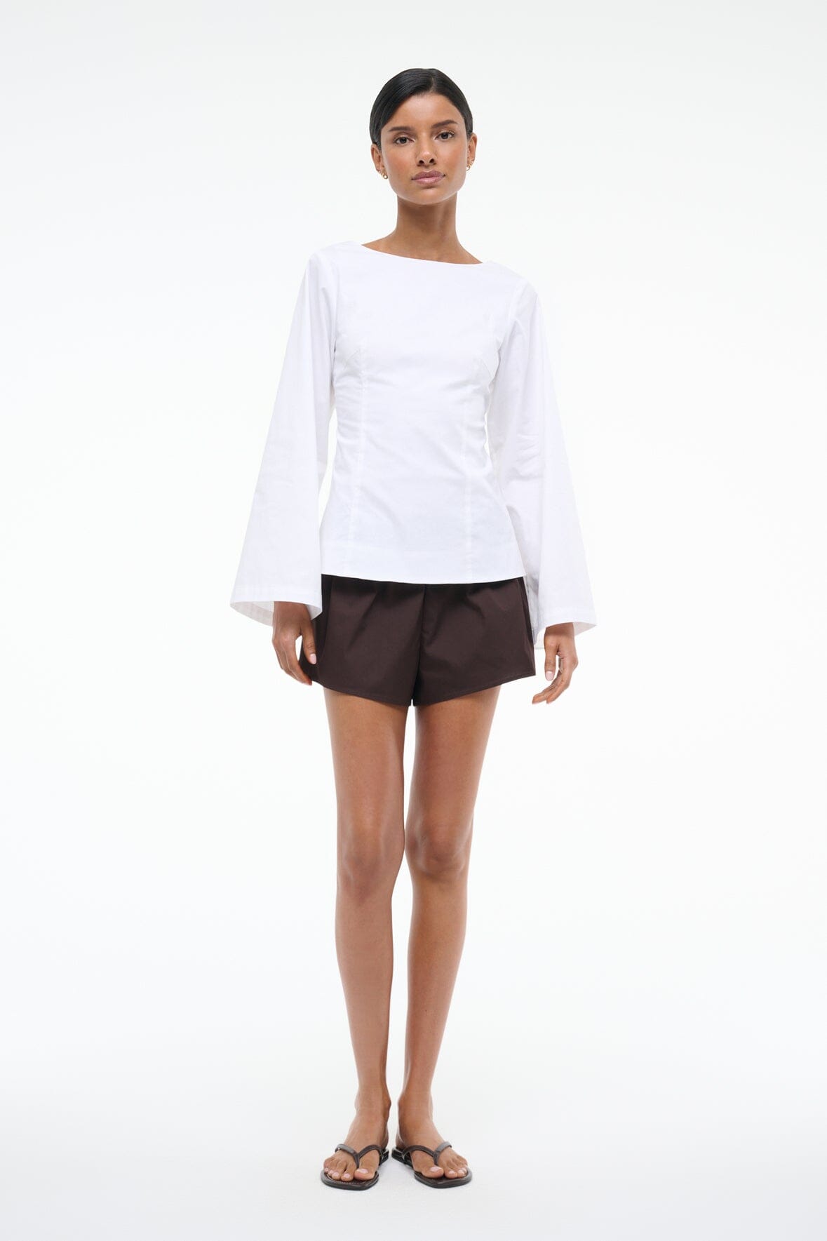 Long Sleeve Cotton Poplin Blouse with Back Tie | Mina Top