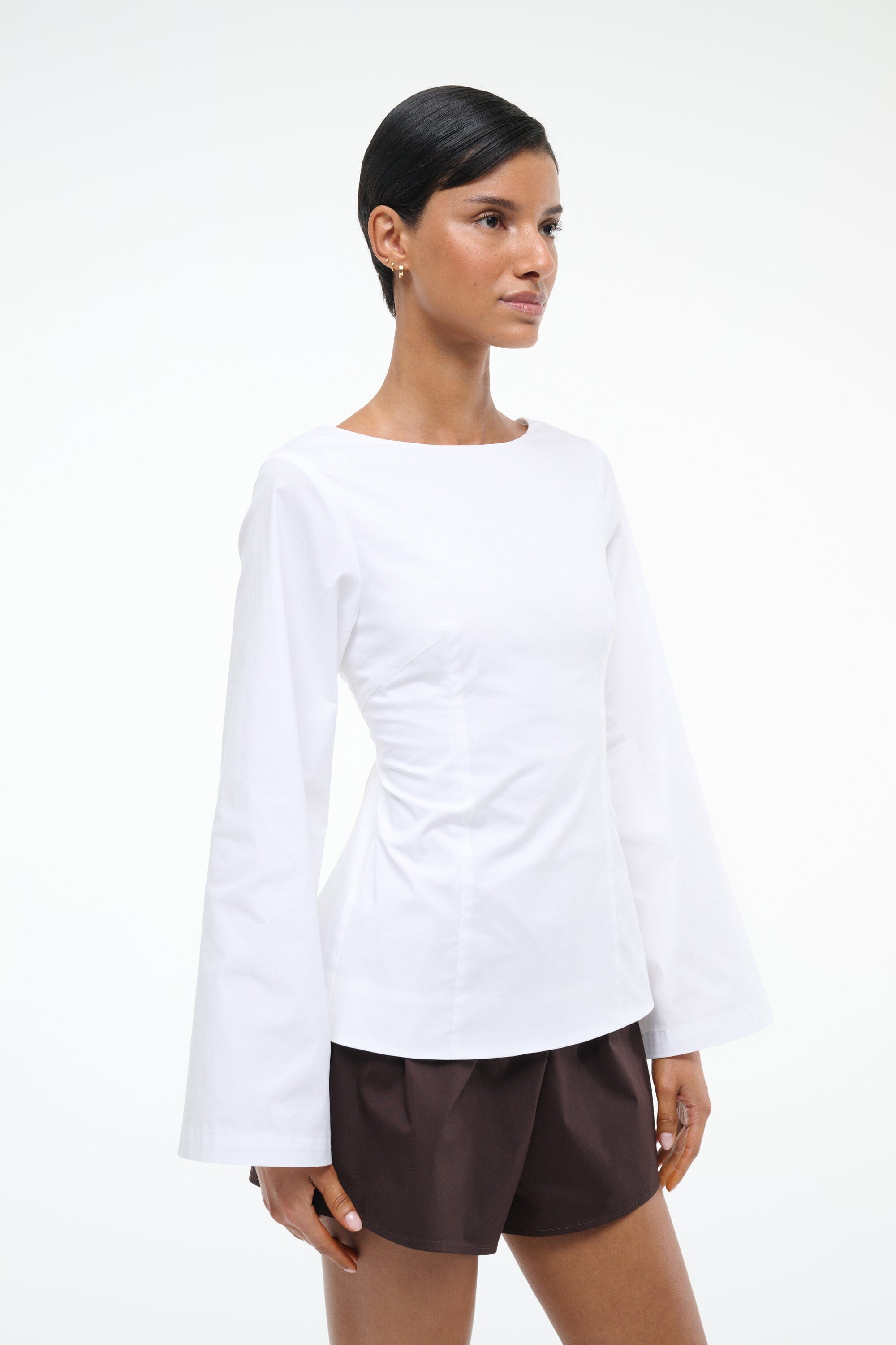 Long Sleeve Cotton Poplin Blouse with Back Tie | Mina Top