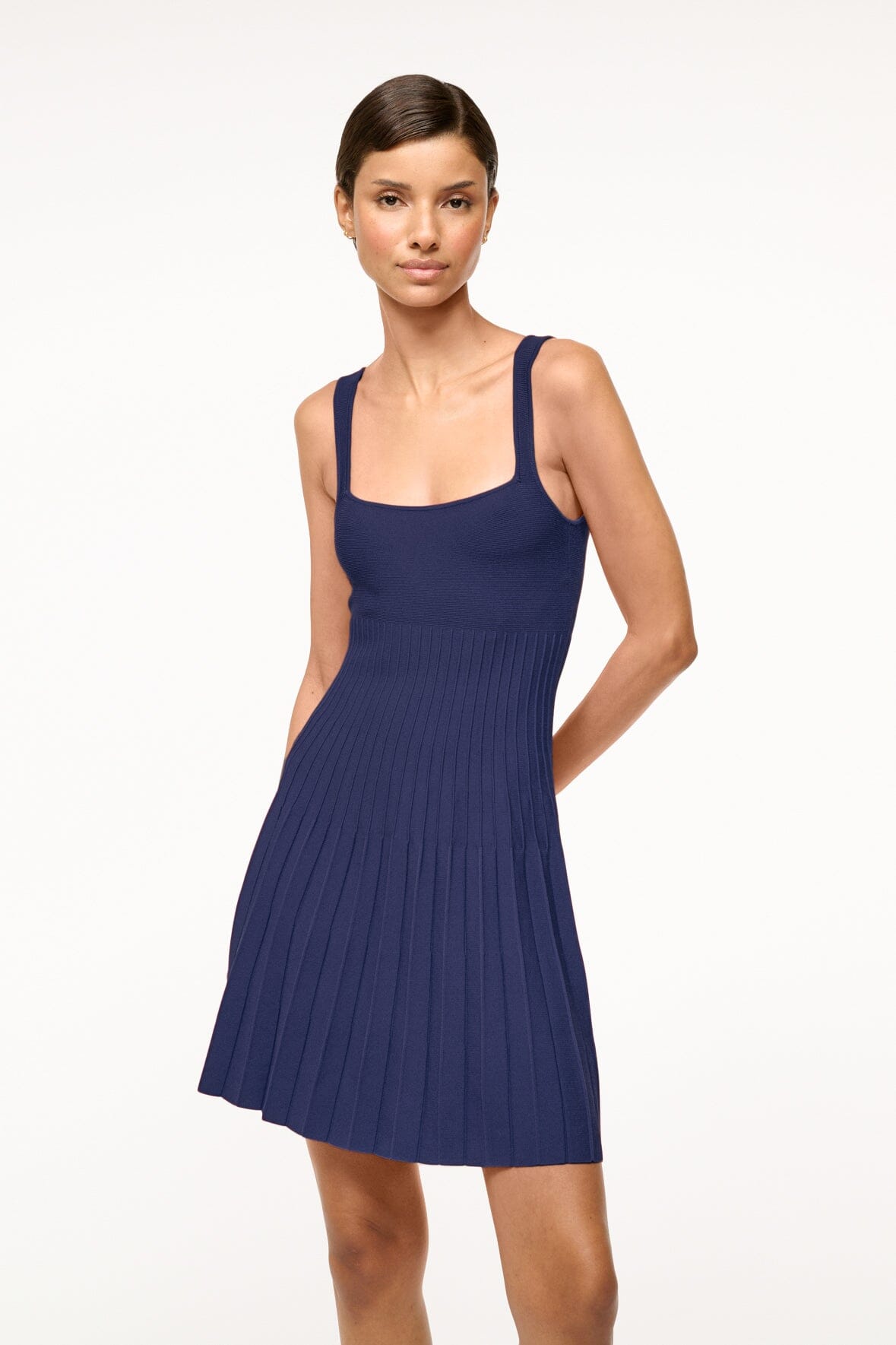 Mini Square Neck Knit Dress with Ottoman Stitch | Ellison Navy