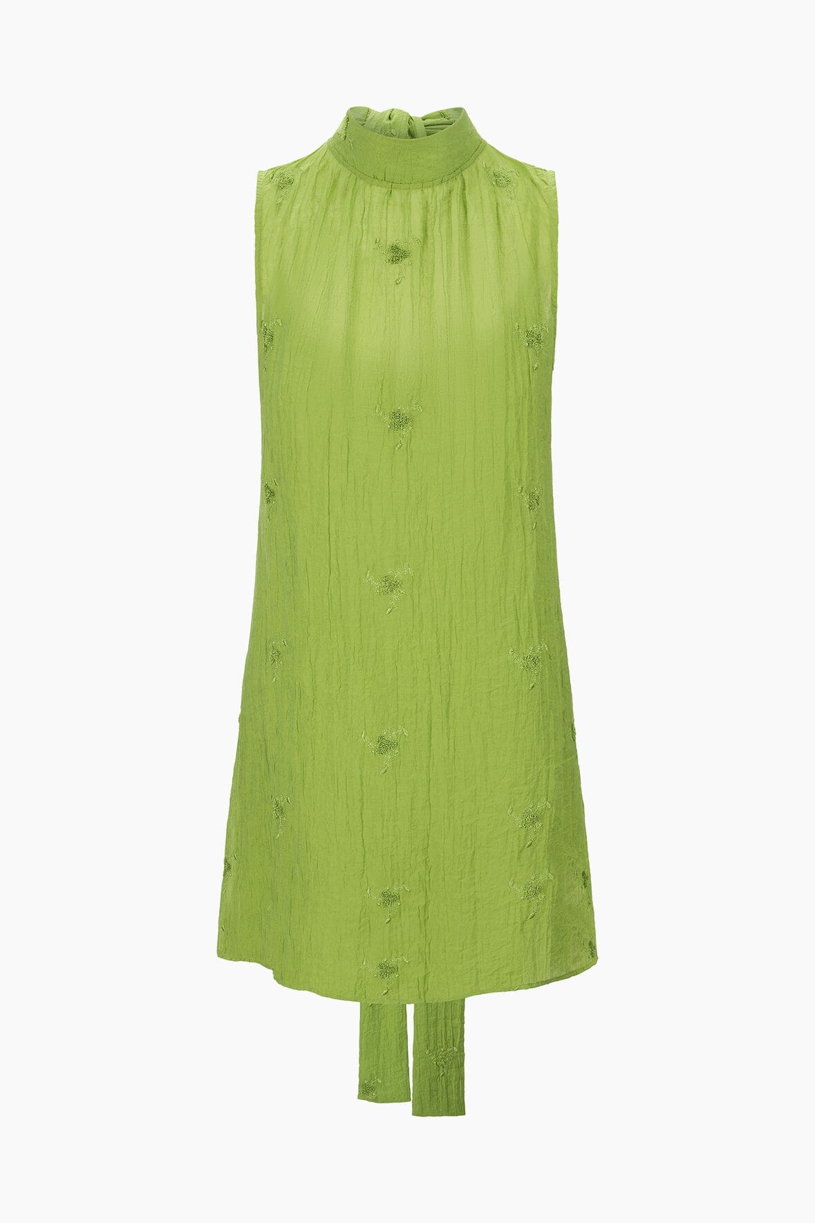 Embroidered Organza Mini Dress with High Neckline | Addy Garden Green