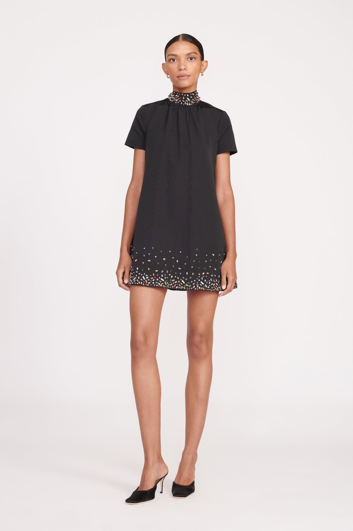 Mini Ilana Crystal Embellished Dress with Open Back | Black Silver