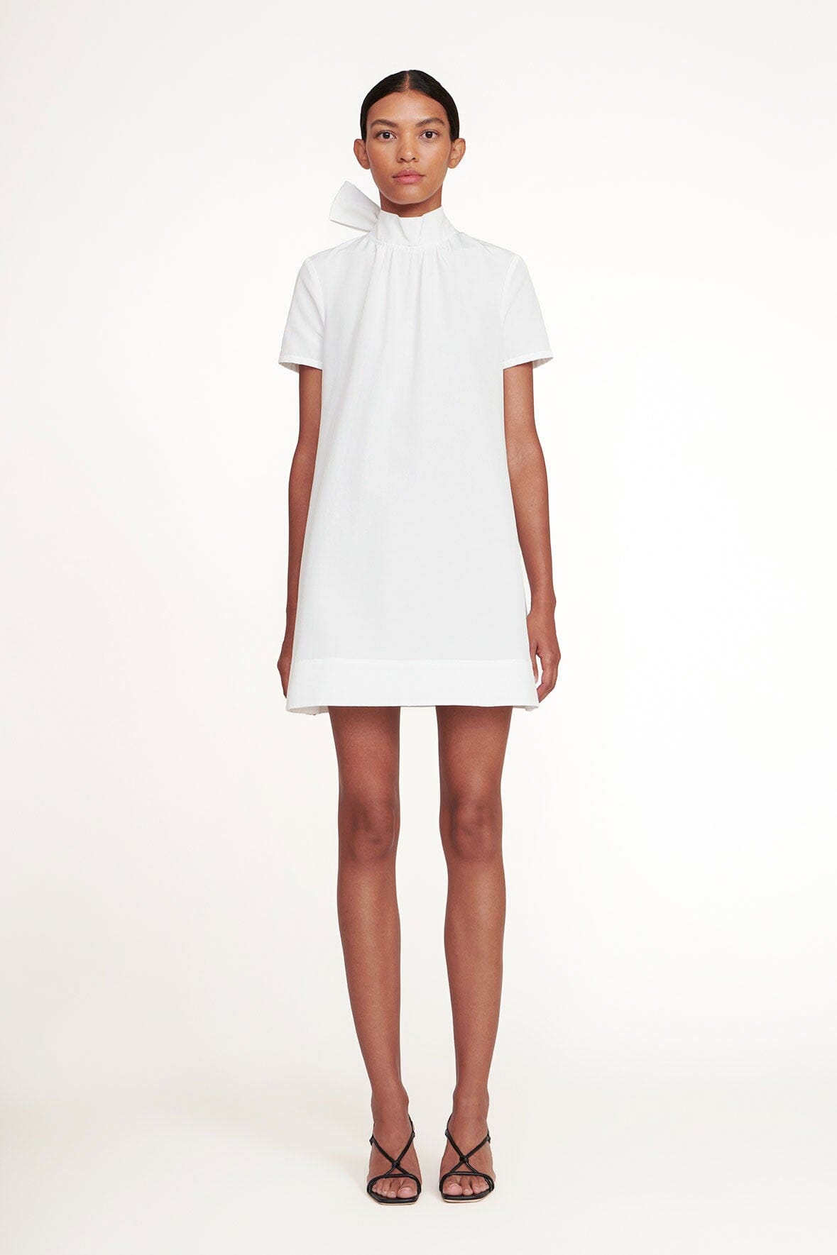 White Mini Dress with Scoop Back & Self-Tie Bow | Ilana