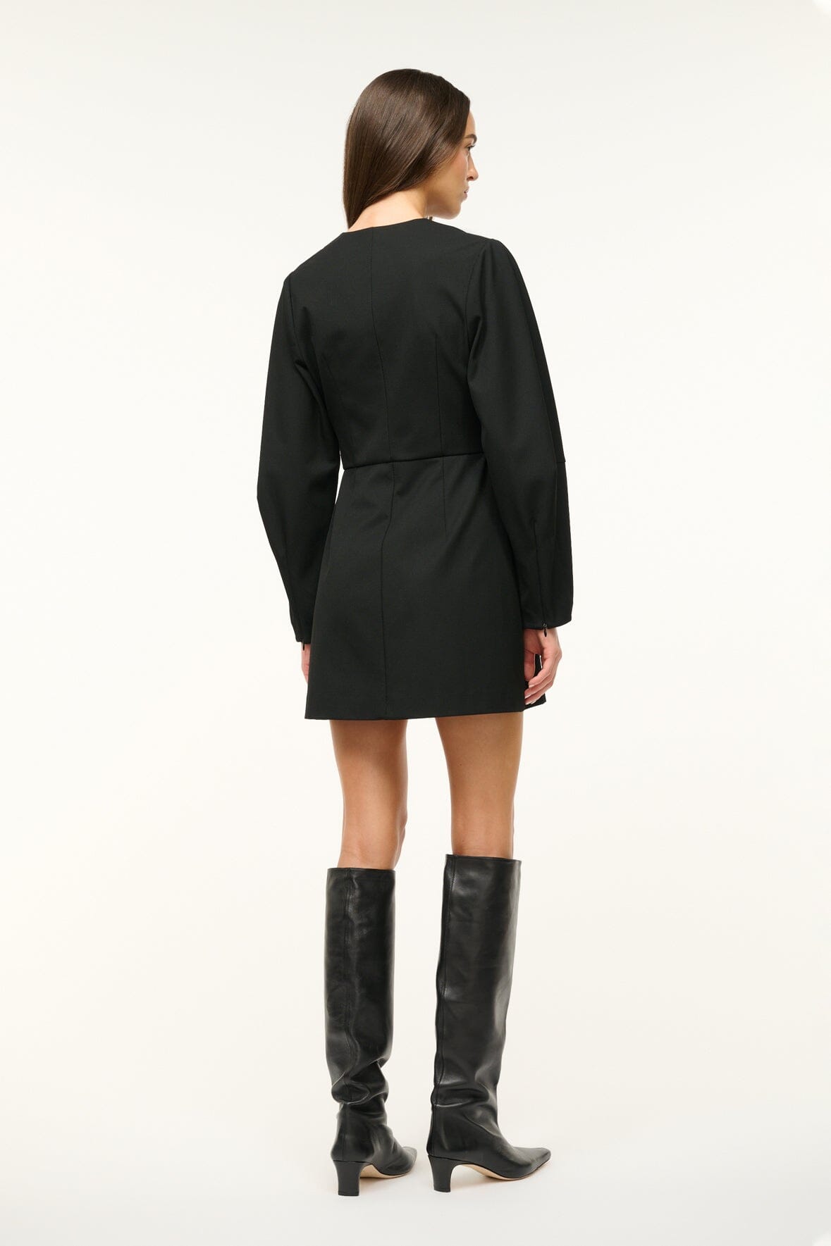Black Mini Dress with Sculptural Sleeves & Zip Front | Katja