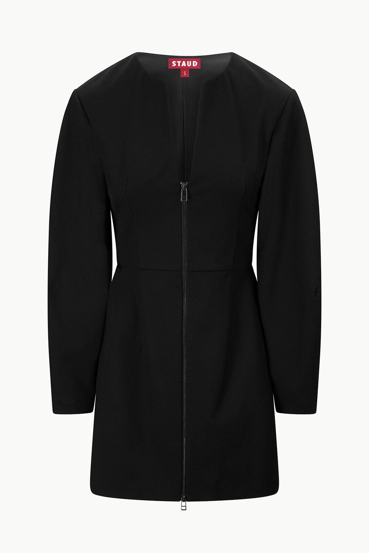 Black Mini Dress with Sculptural Sleeves & Zip Front | Katja