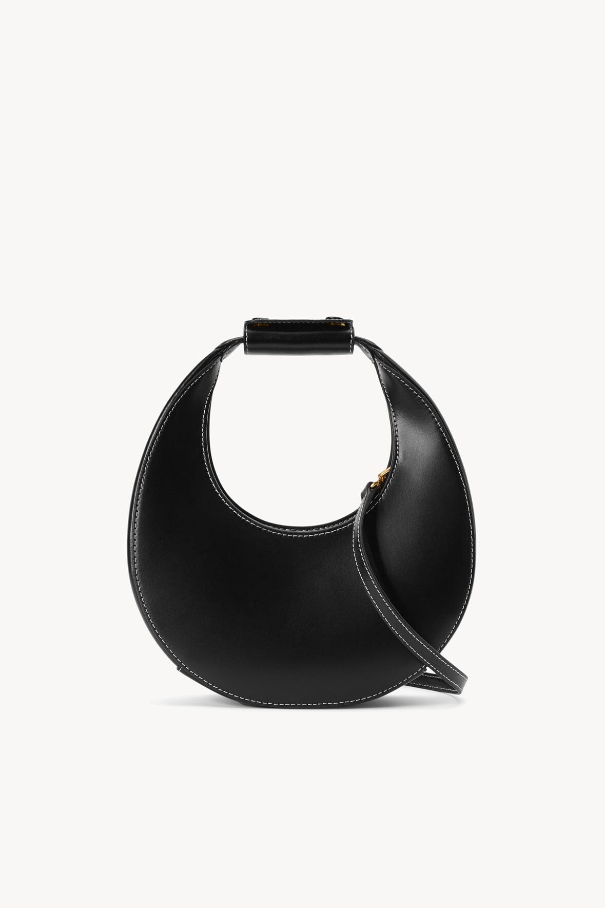 Leather Mini Moon Bag with Crossbody Strap | Black