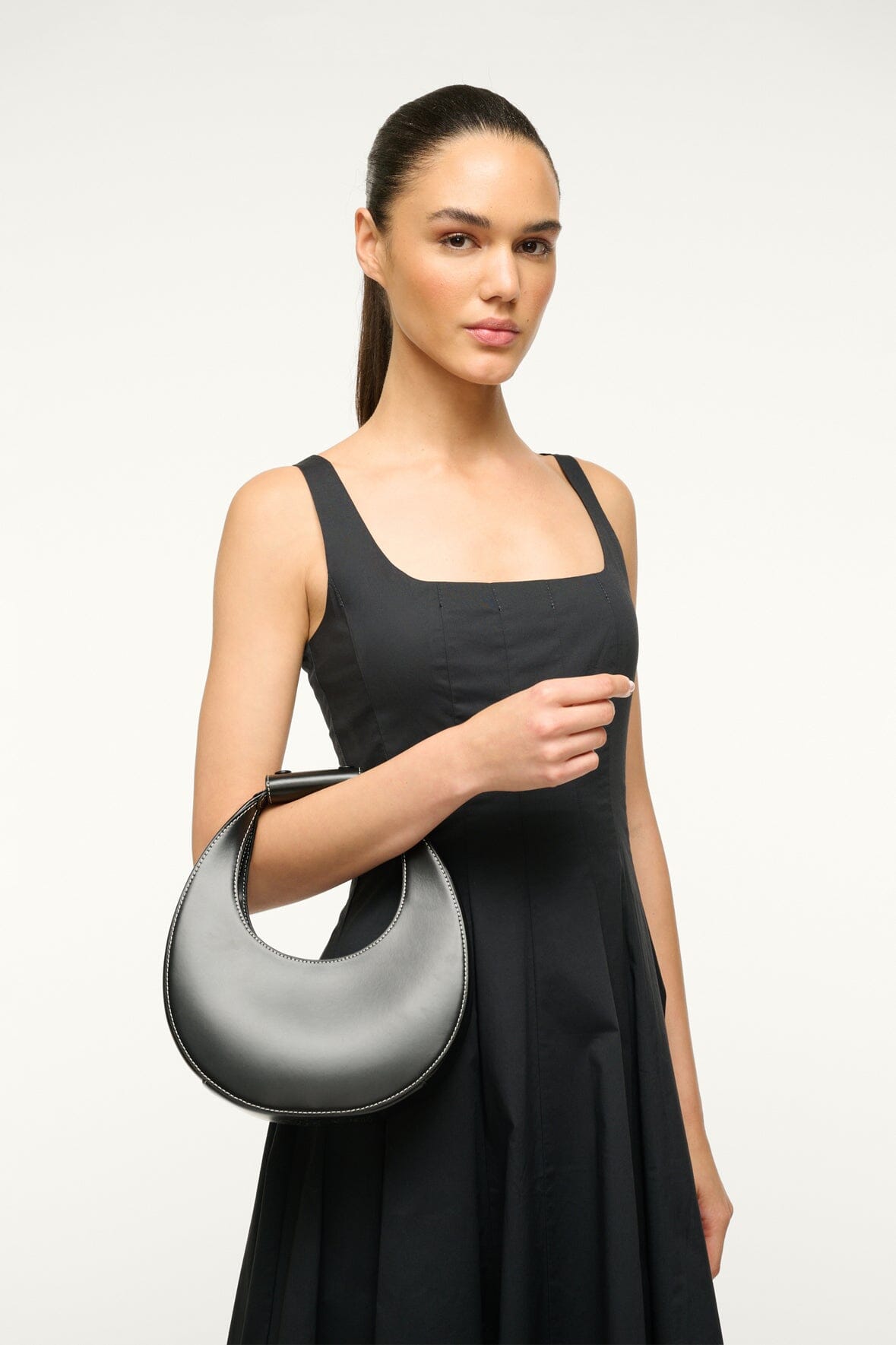 Leather Mini Moon Bag with Crossbody Strap | Black