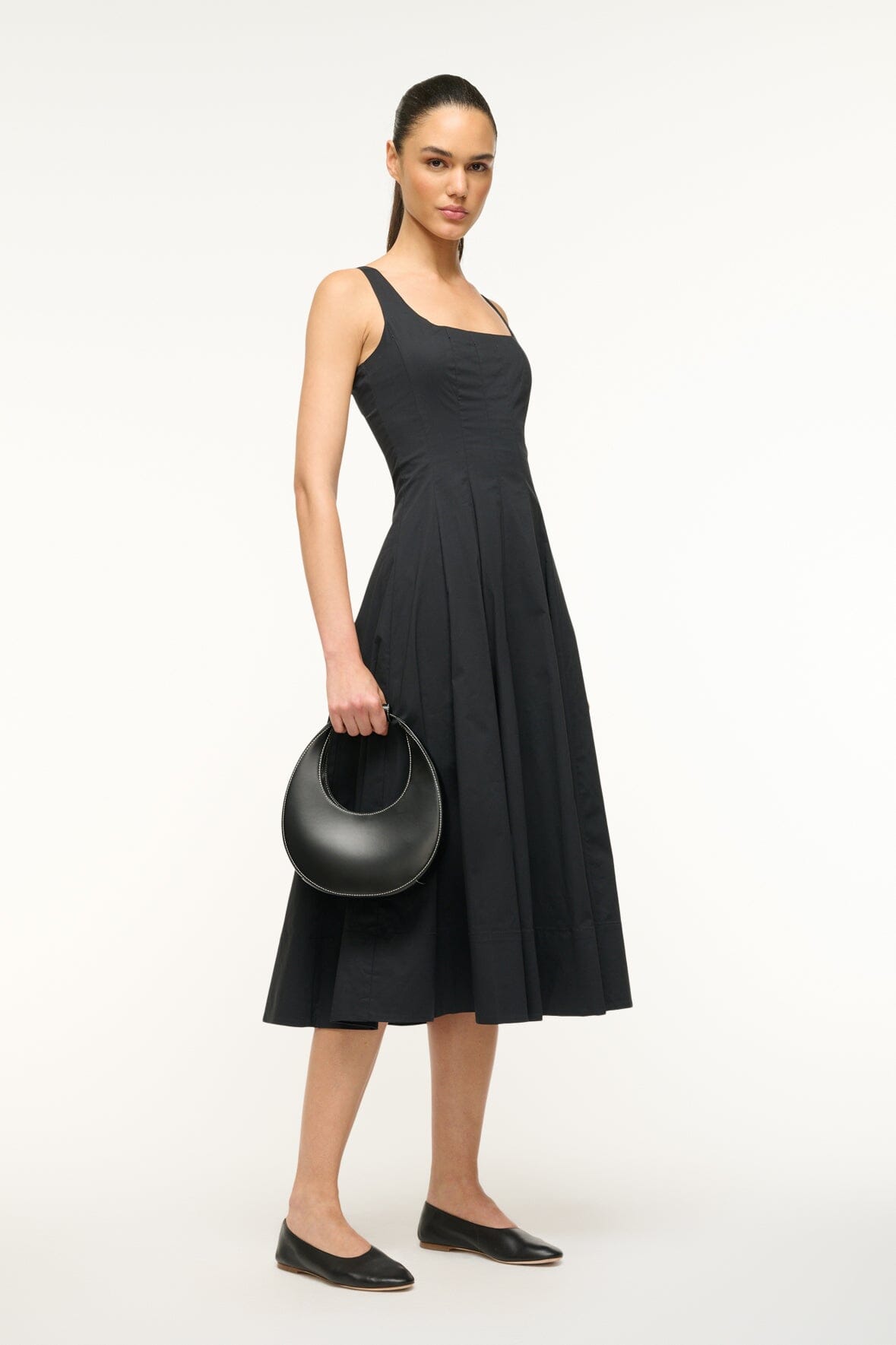 Leather Mini Moon Bag with Crossbody Strap | Black