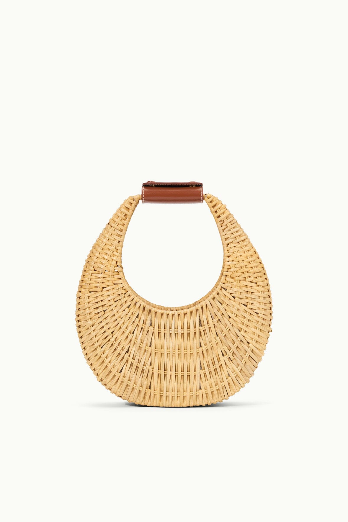 Mini Wicker Handbag with Leather Handle & Crossbody Strap | Natural Moon Bag