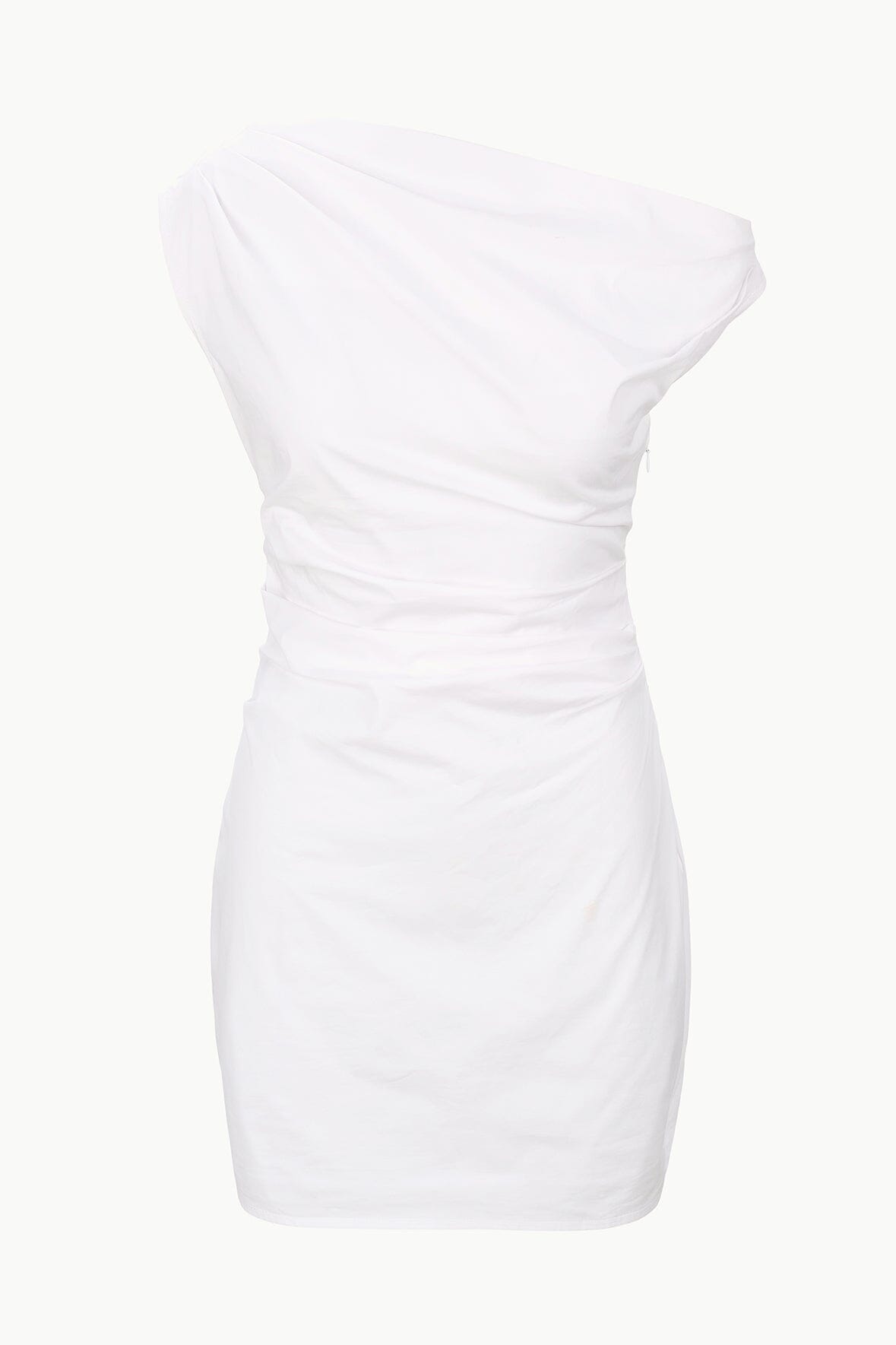 Off Shoulder Mini Dress with Ruching | Cotton Poplin | White