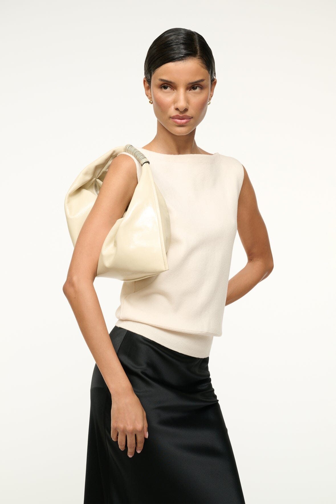 Mini Leather Shoulder Bag with Zip Closure | Cream Ronnie Bag