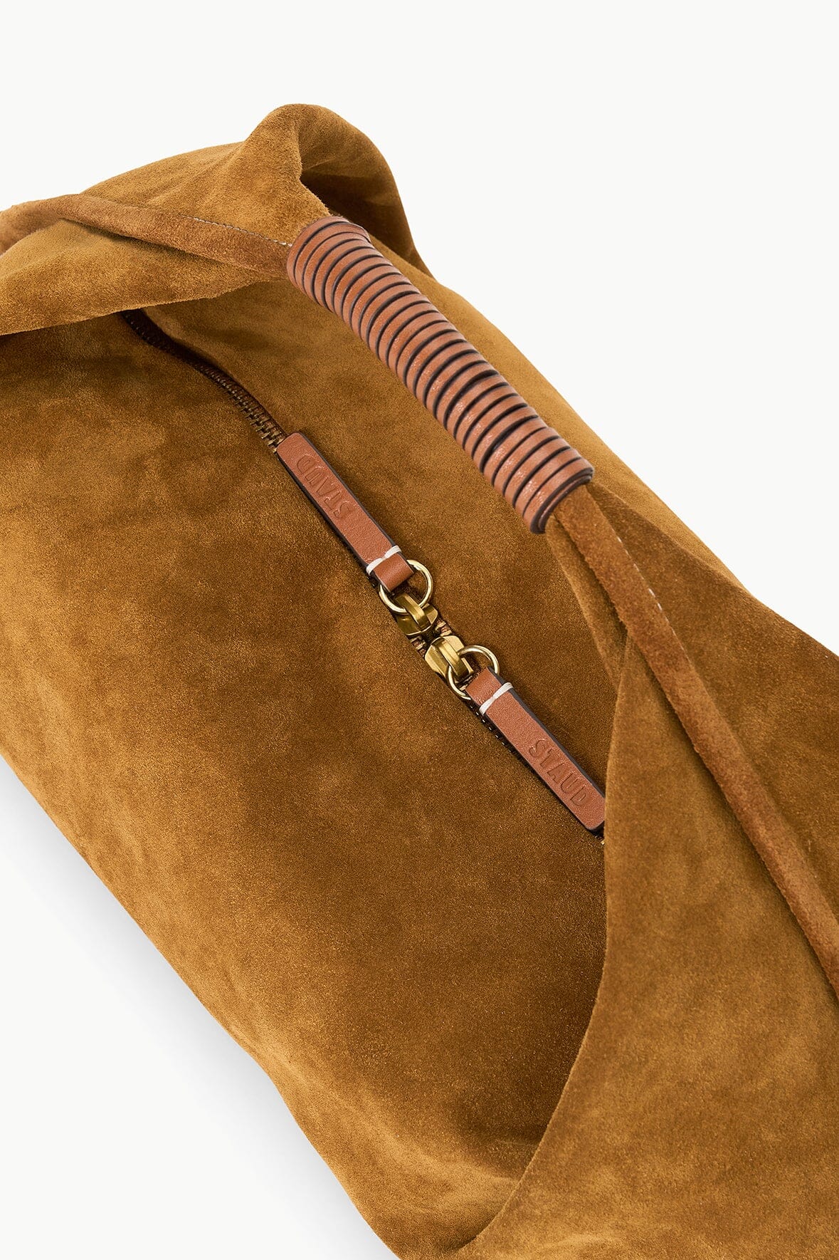 Mini Shoulder Bag in Tan Suede with Zip Closure | Mini Ronnie