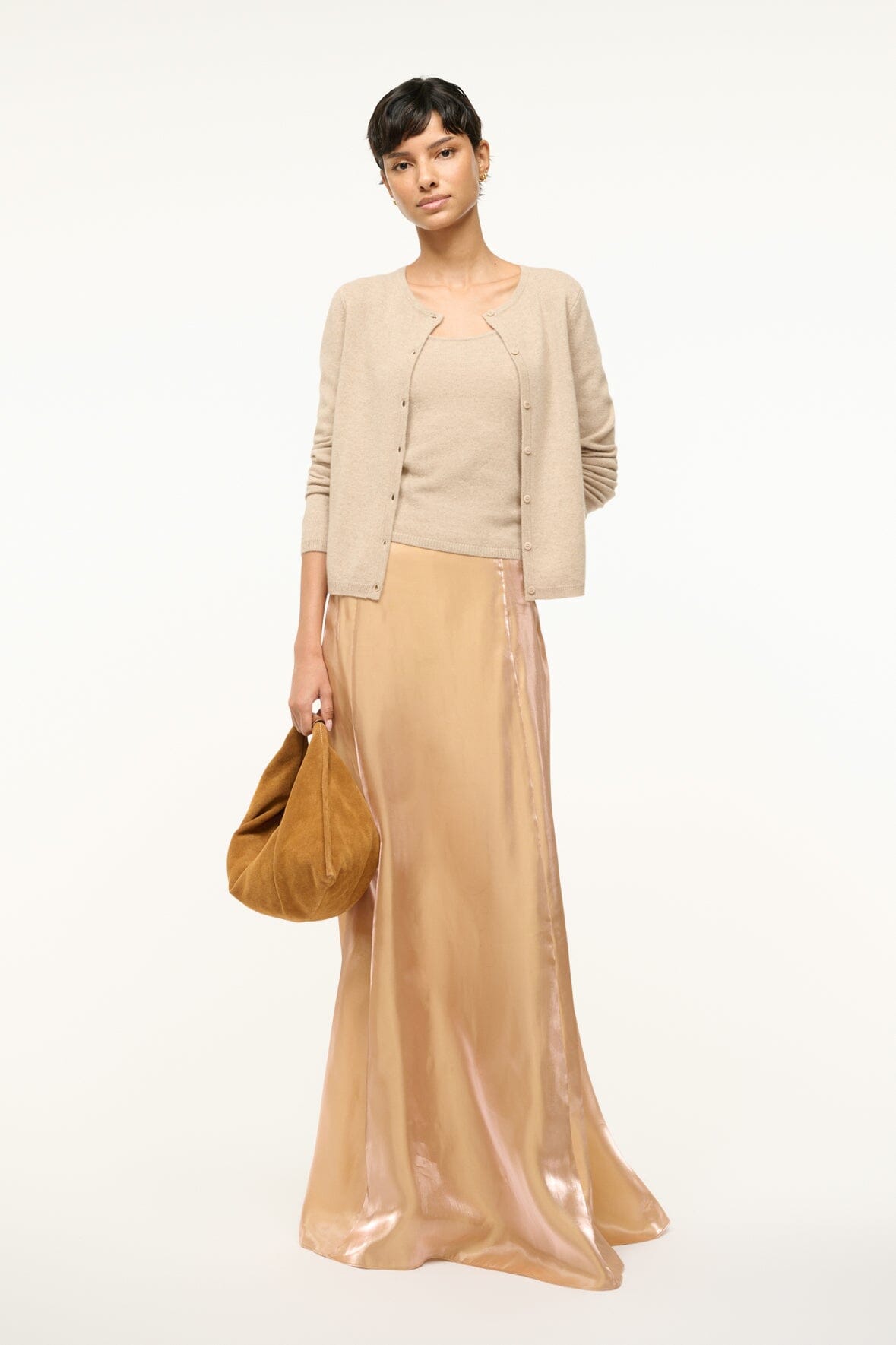 Mini Shoulder Bag in Tan Suede with Zip Closure | Mini Ronnie