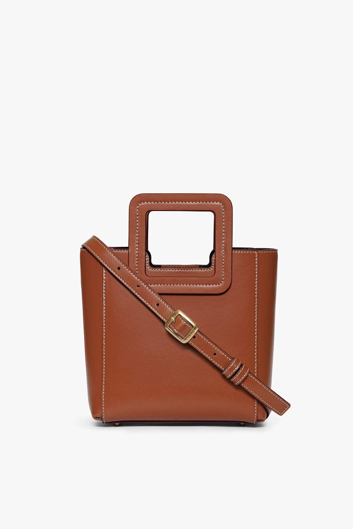 Mini Shirley Leather Crossbody Bag with Removable Pouch | Saddle