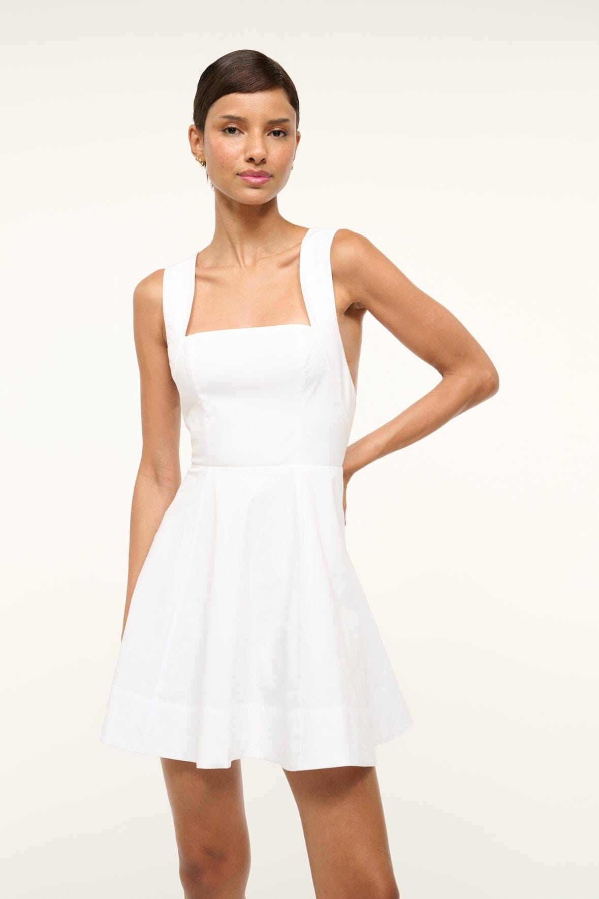 White Mini Teresa Dress with Empire Waist & Cross-Back Straps