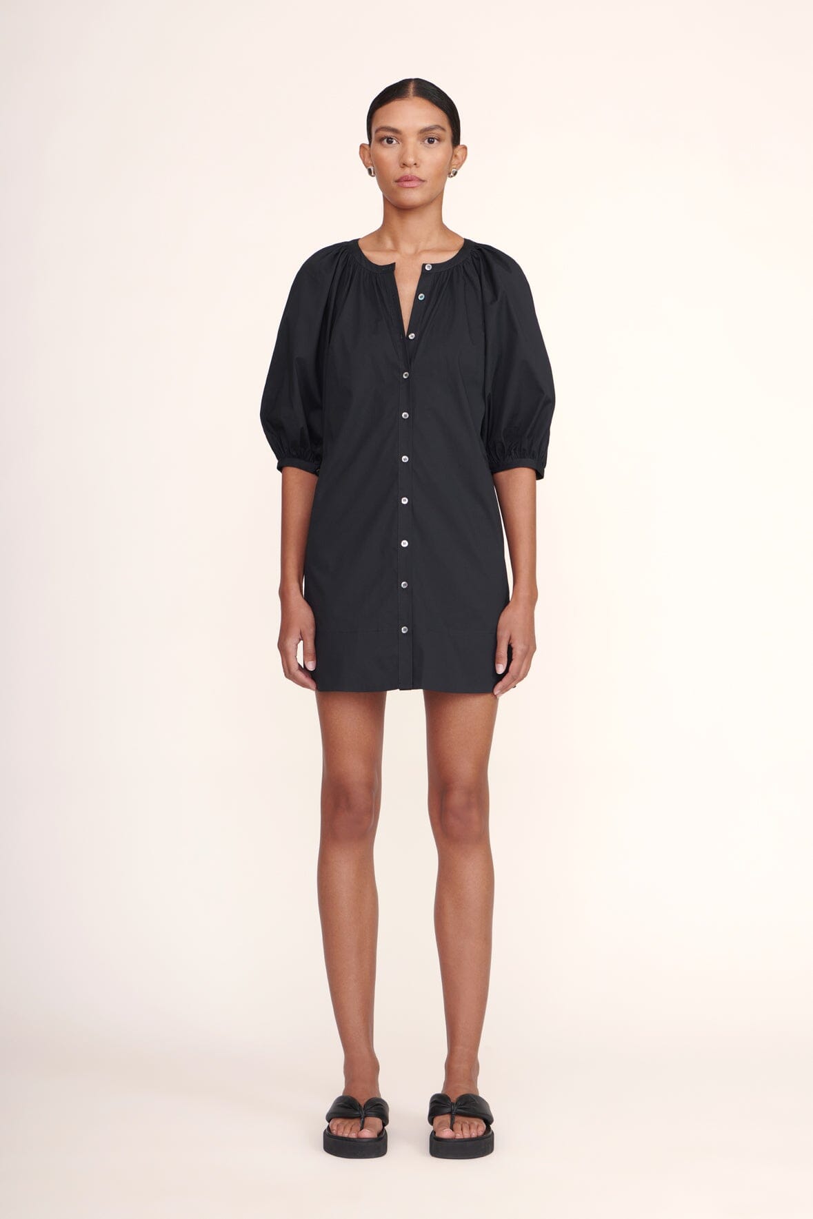 Mini Button Down Dress with Balloon Sleeves | Vincent Black